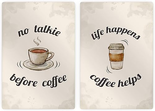 Miniatura 2 de HB Art Design No Talkie Before Coffee and Life Happens Coffee Helps 2 Panel Metal Print Set Wall Art Coffee Bar Decor Coffee Signs Kitchen Wall