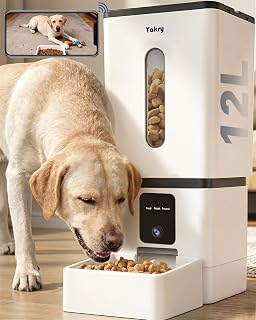 Automatic Dog Feeder Large Breed with Camera - 12L/50 Cups Anti-Clog Dog Food Dispenser for Kibble up to 20mm/0.78 in - WiFi App Scheduling & HD 1080P Camera for Remote Mealtime Check-Ins by Yakry - Amazon product rated Grade B