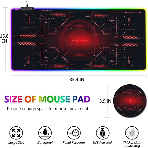 Miniatura 8 de AIMSA Alfombrilla de mouse grande para juegos RGB, alfombrilla de mouse LED con teclado extendida de 35.4 x 15.8 pulgadas, base de goma