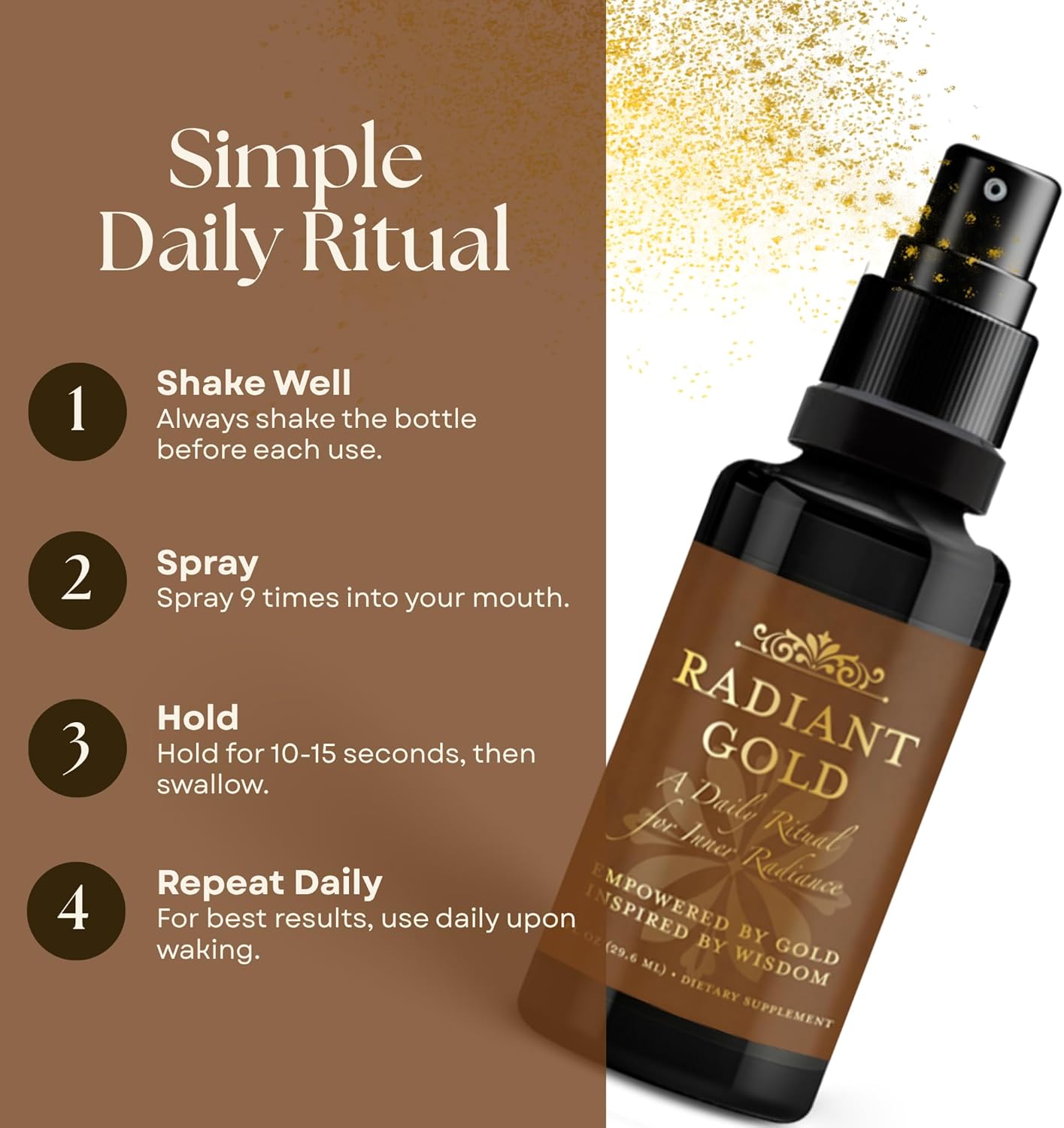 Liquid Gold Supplement Spray | Pure Gold Nanoparticles for Energy, Focus & Mental Clarity | ORMUS Precious Metals Blend (2)