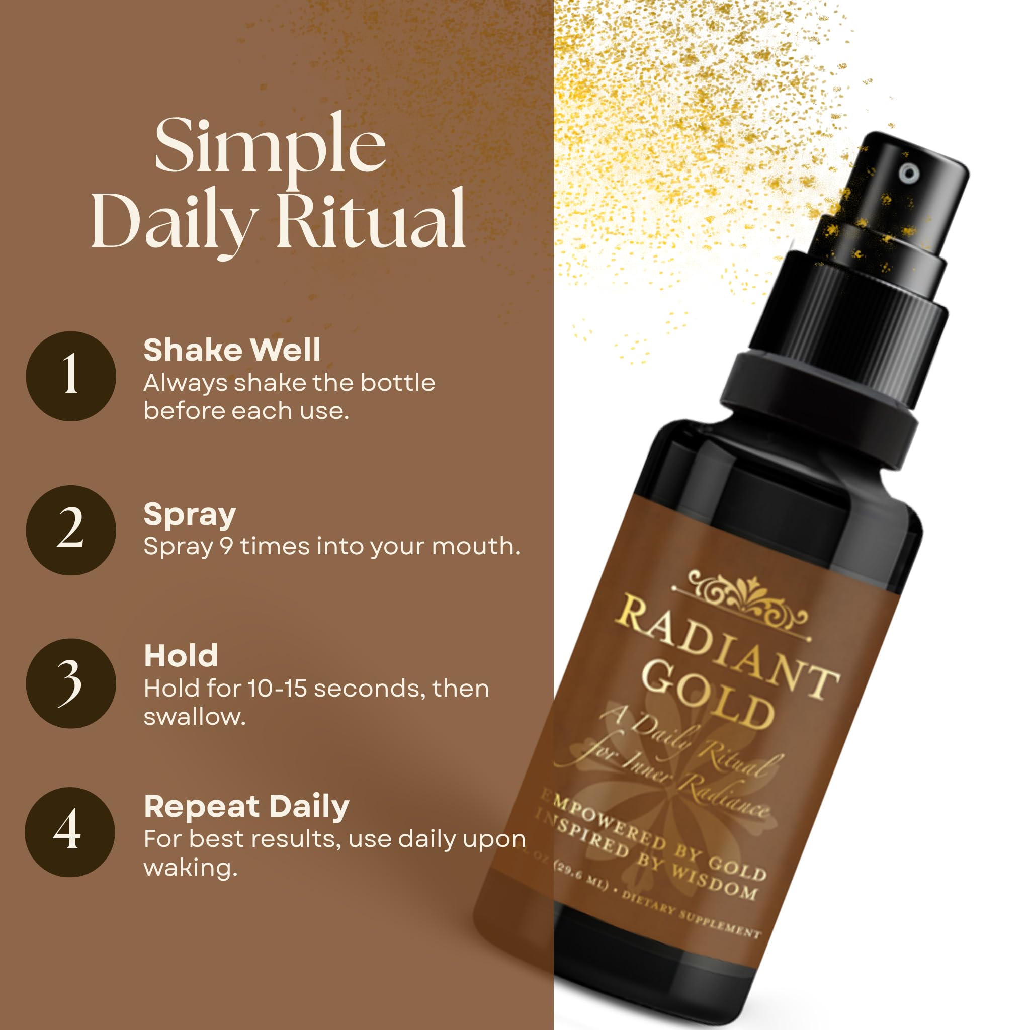 Liquid Gold Supplement Spray | Pure Gold Nanoparticles for Energy, Focus & Mental Clarity | ORMUS Precious Metals Blend (1) — Amazon image 6