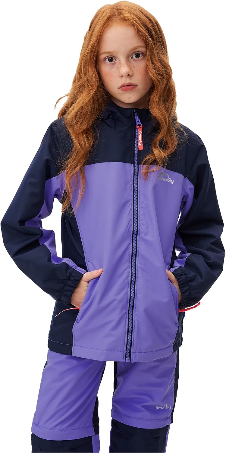SMONTY Kids Fleece Lined Jacket, Waterproof Windproof Hooded Outdoor Coat for Boys and Girls, Lightweight Warm Jacket