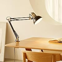 Vista 2 de Globe Electric 62000009 Lámpara de escritorio de 32" con múltiples articulaciones con abrazadera metálica, negro mate, acentos de latón antiguo