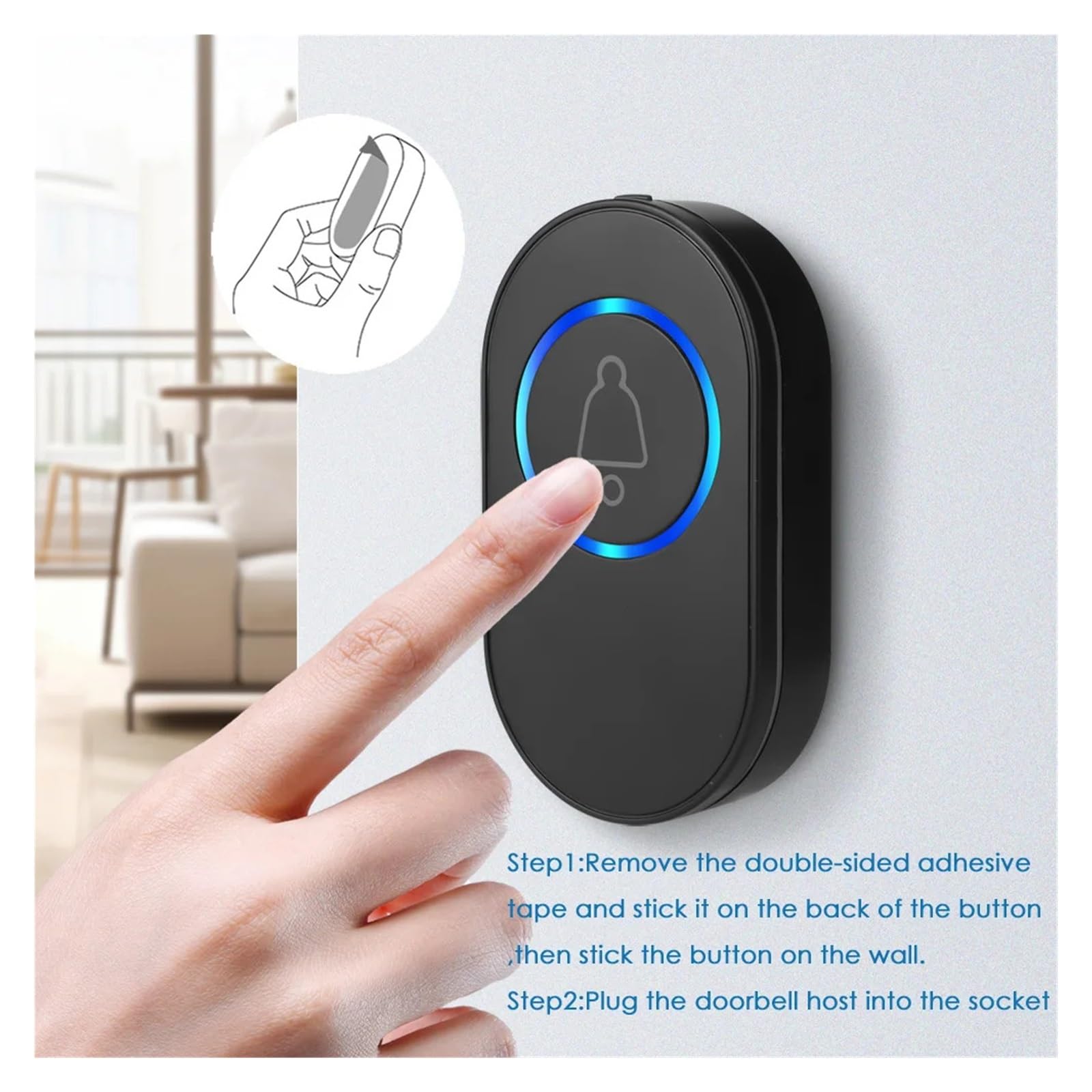 Timbre inalámbrico impermeable para puerta de casa inteligente (blanco, enchufe británico)