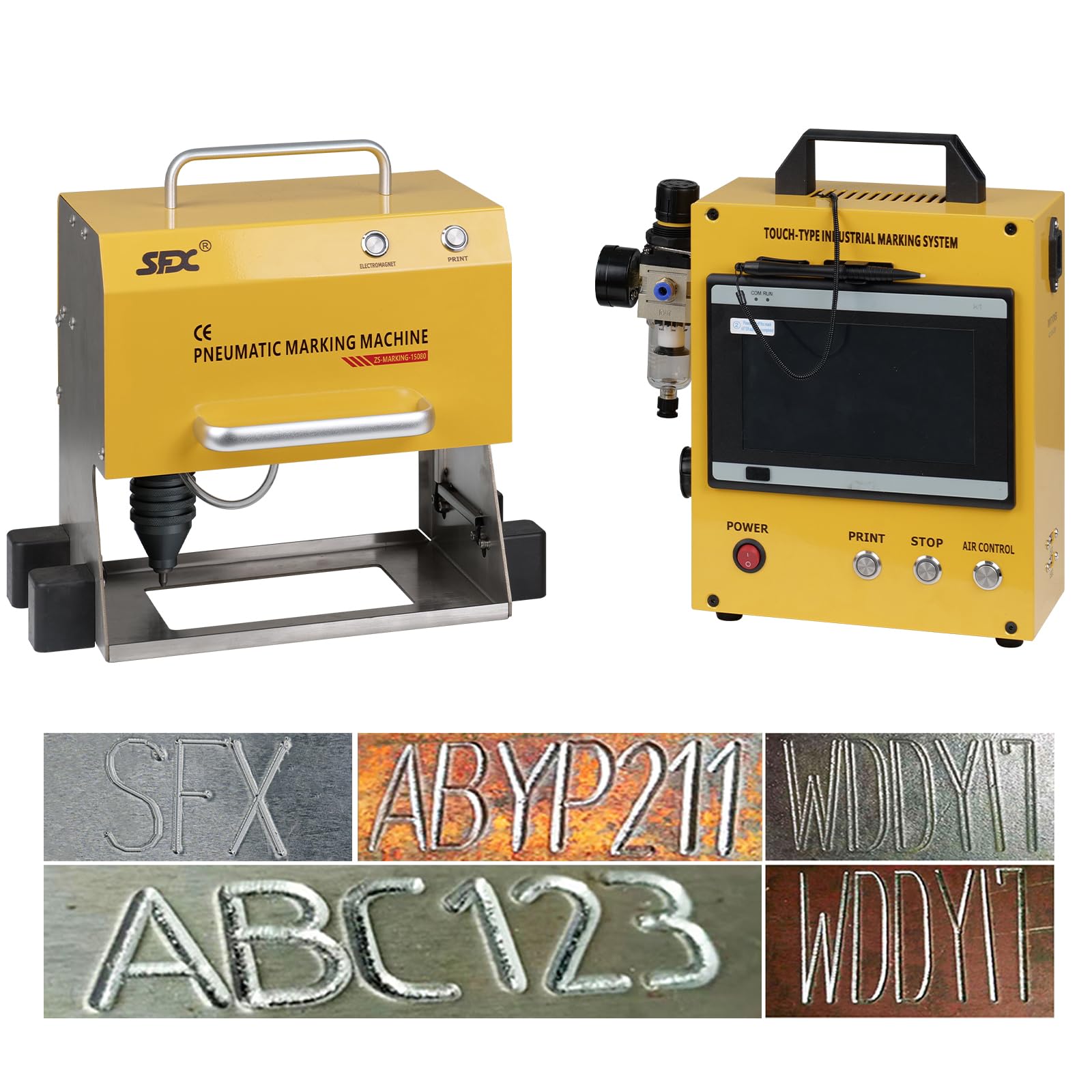 ZAC Pneumatic Marking Machine 150x80mm Powerful Metal Engraving Machine Depth 1mm Pneumatic Dot Peen Marking Machine for Letters Serial Numbers VIN Code Chassis Number Date Graphics
