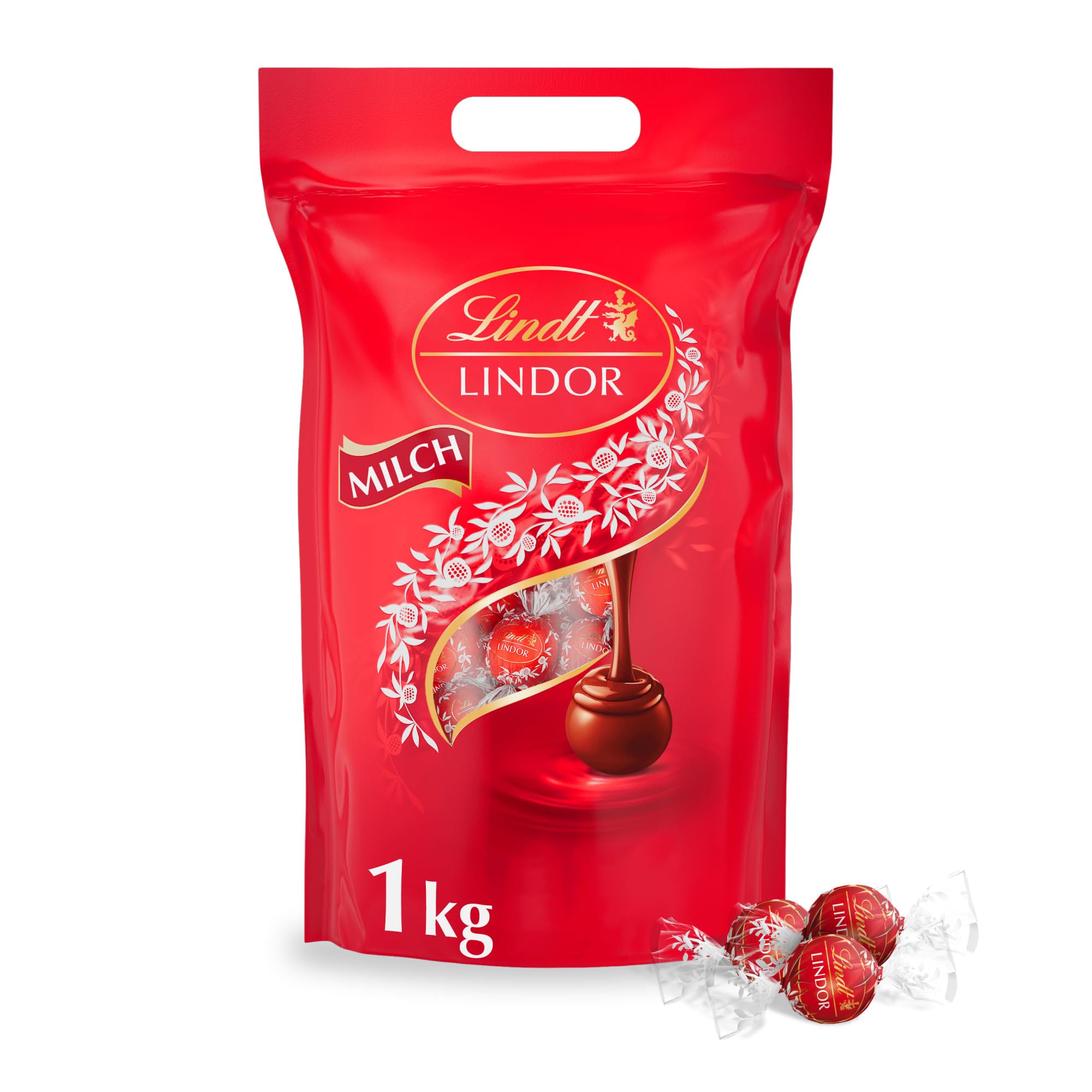 Lindt LINDOR Schokoladen Kugeln Vollmilch | ca. 80 Milch-Schokolade mit zartschmelzender Füllung | Großpackung, Pralinen-Geschenk, 1kg