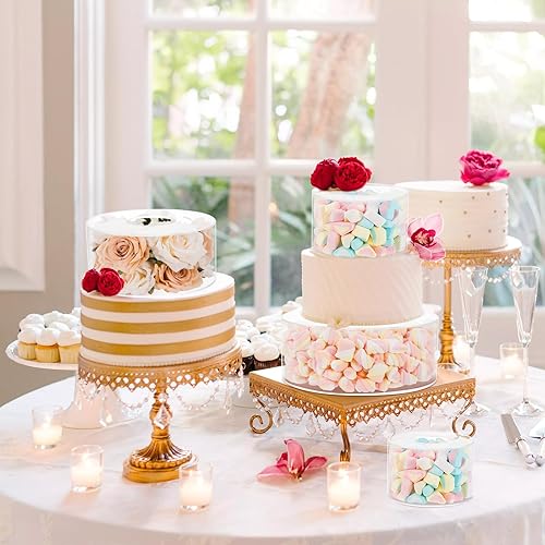 Miniatura 2 de Juego de 2 soportes transparentes para tartas de boda, soporte de exhibición de acrílico para tartas escalonadas rellenable redondo con tapa, centro