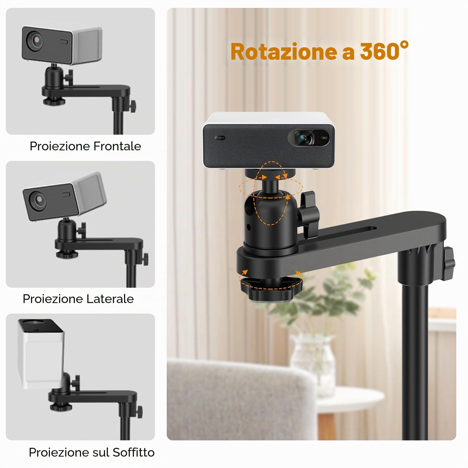 Supporto per proiettore, supporto proiettore da terra, staffa proiettore | capacità di carico 5 kg, altezza regolabile, treppiede per proiettore, asta di supporto in metallo spesso, base in metallo