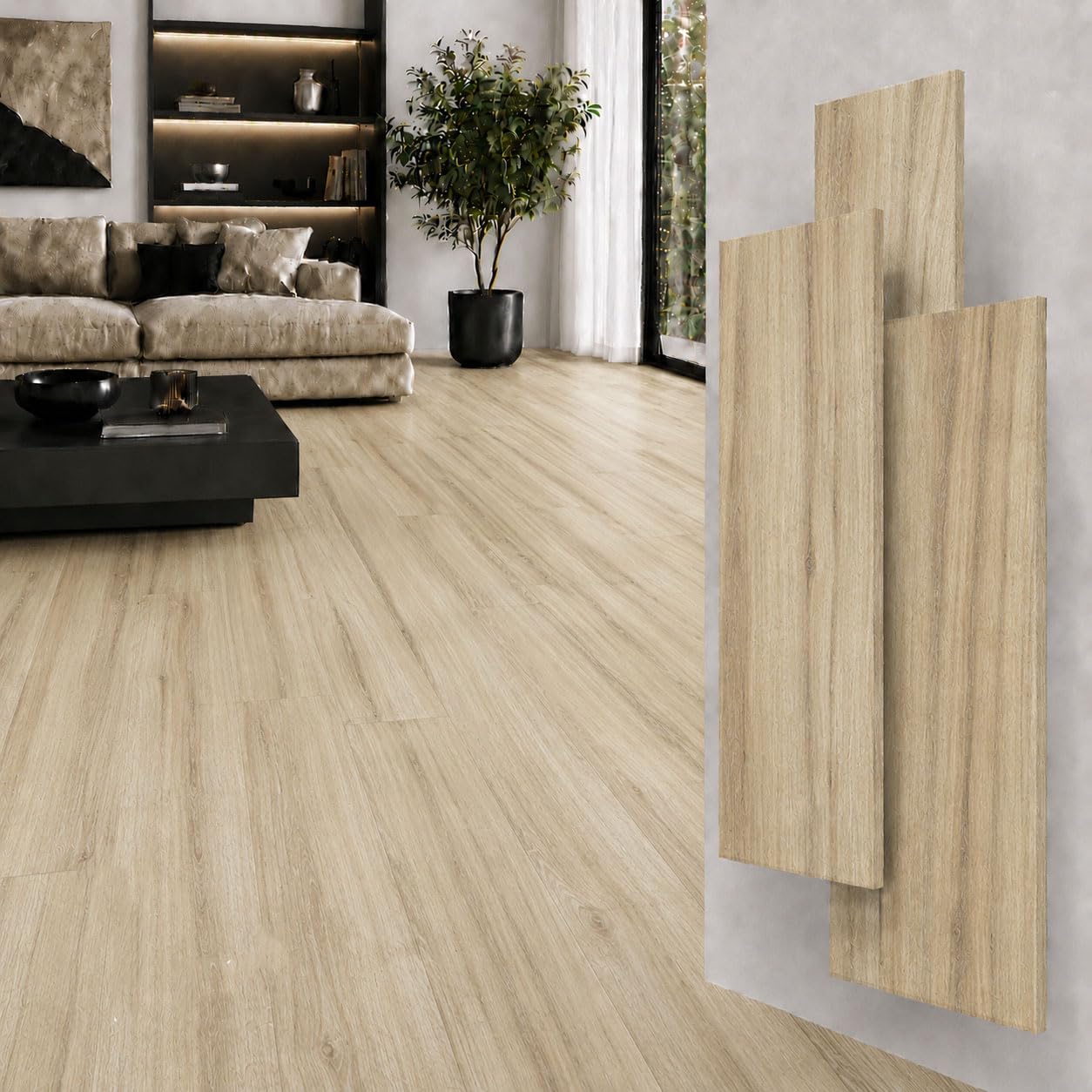 Clic - Pavimento in vinile SPC, decorazione in rovere, impermeabile e antiscivolo, 4 mm + 1 mm, isolamento acustico, per riscaldamento a pavimento, altamente resistente all'abrasione e