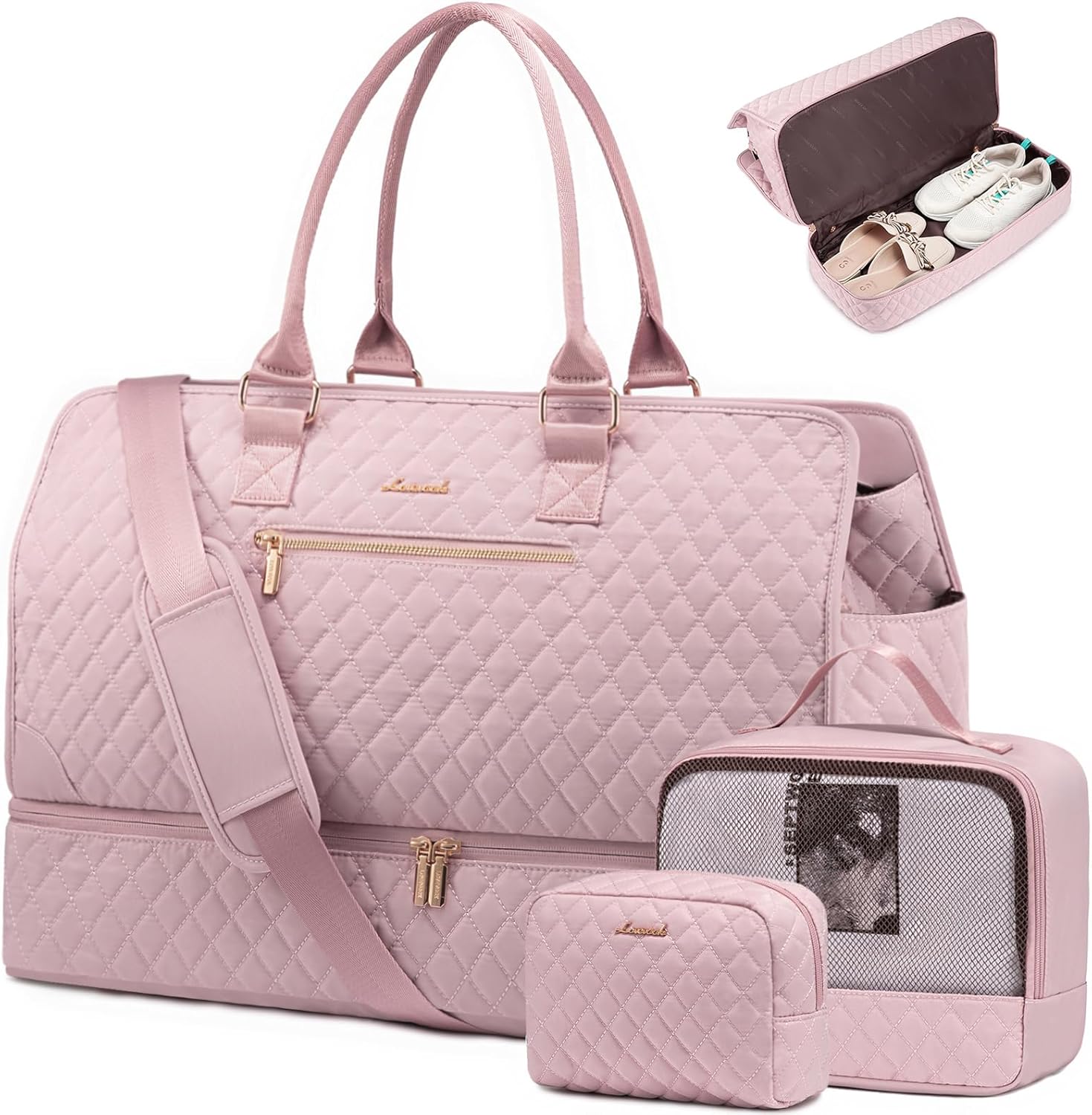 LOVEVOOK Weekender Travel Duffle Bags for Women, Large Carry On with Shoe Compartment, Overnight and Gym Tote Bags Set