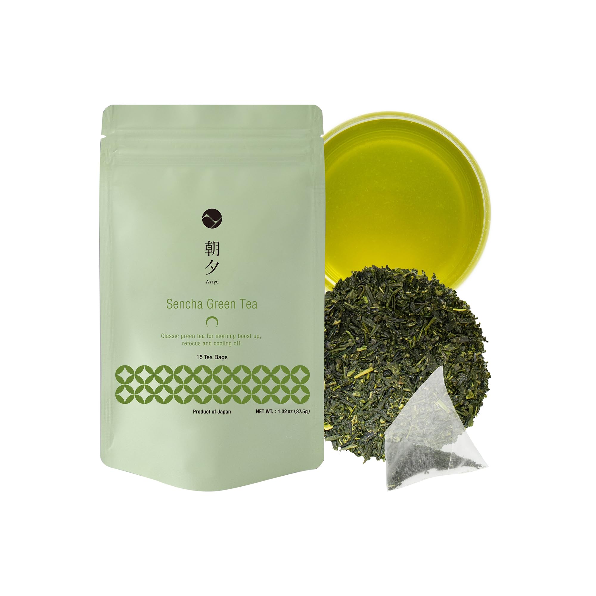 Asayu Japan Sencha Tè Verde Giapponese 15 Bustine - Tè Verde al Vapore 100% Prodotto in Giappone 2,5 g x 15 bustine per Energia Mattutina (Tè Verde Sencha)