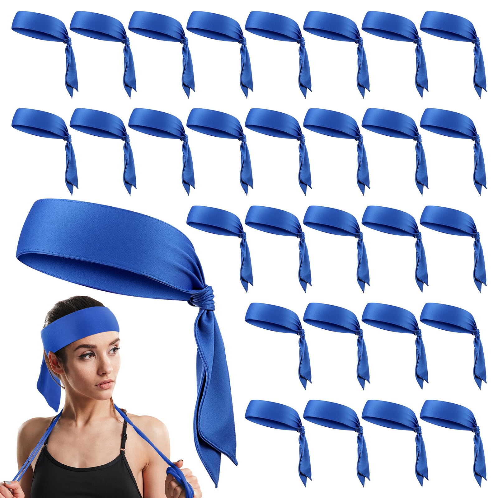 Hiboom 30 Pack Tie Headband Bulk Sports Tennis Head Tie Ninja Karate Tie Back Athletic Sweatbands Adjustable Hair Bands for Women Men Basketball, Football, Soccer, Running, Yoga Workout