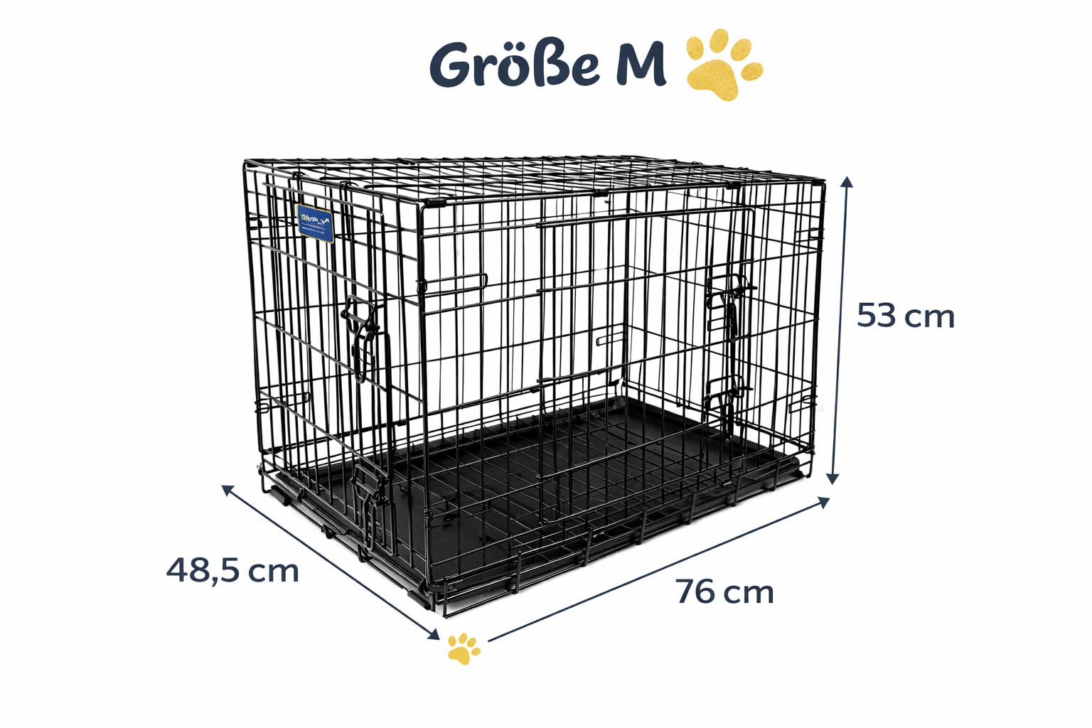 Simply Maison Hundekäfig M – klappbare Transportbox aus Metall, Stabiler Hundekäfig mit Kunststoff-Bodenschale, für kleine bis große Hunde & Katzen, schwarz | Größe M | 76cm(L) x48,5cm(B) x53cm(H)
