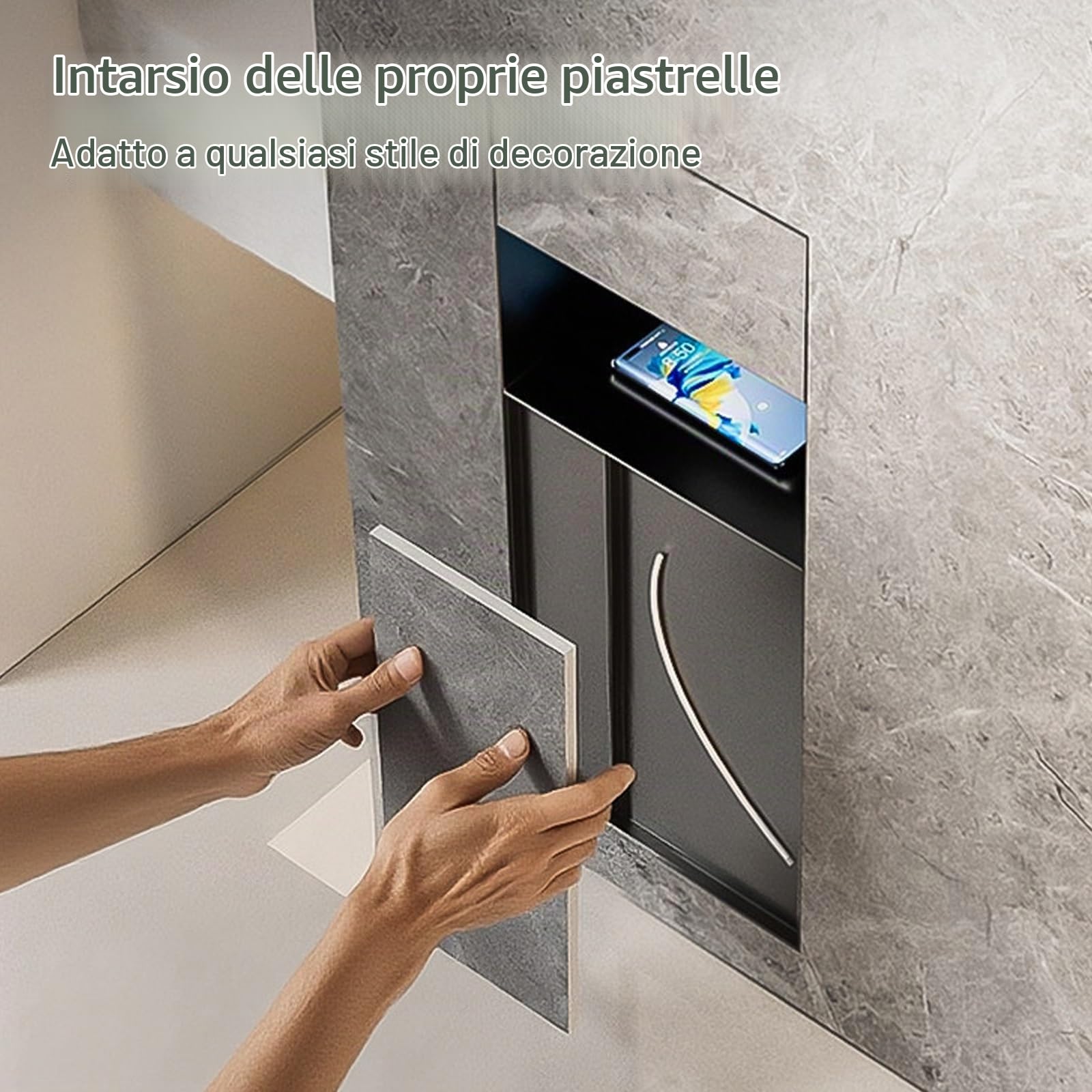 Portarotolo di carta igienica a incasso con cestino/portascopino, nicchia da parete per bagno 4 in 1 piastrellabile in acciaio inox 304, nicchia doccia a incasso