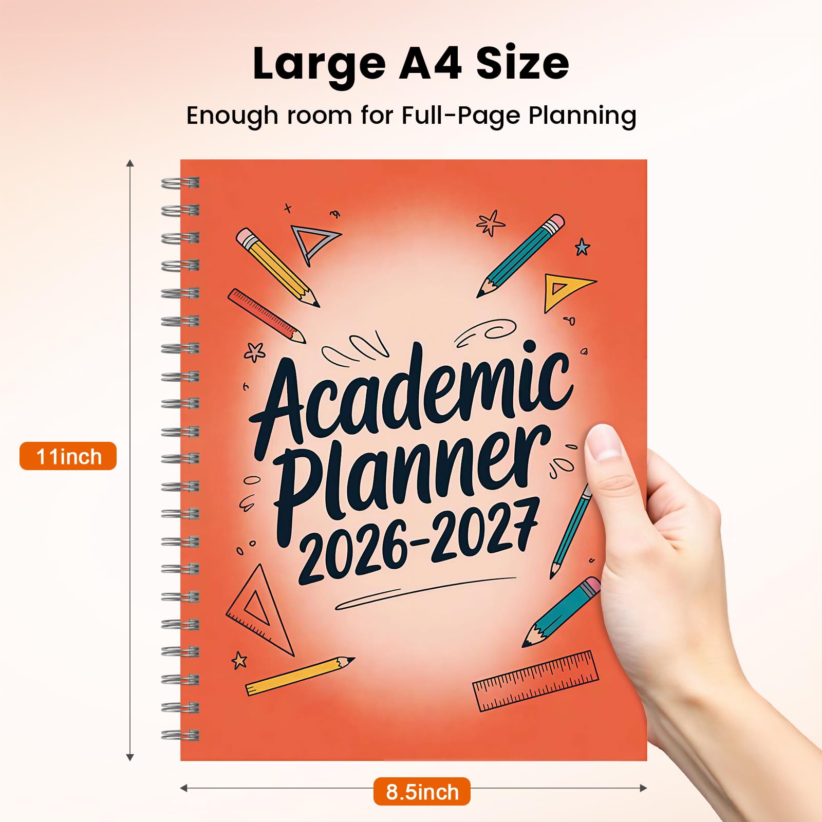 Oucaru Akademischer Planer 2026-2027, Wochen- & Monatskalender mit Stundenplan, Juli 2026 - Juni 2027, 21,6 x 27,9 cm, Hardcover Agenda mit laminierten Registern für Schüler, Lehrer, Schule