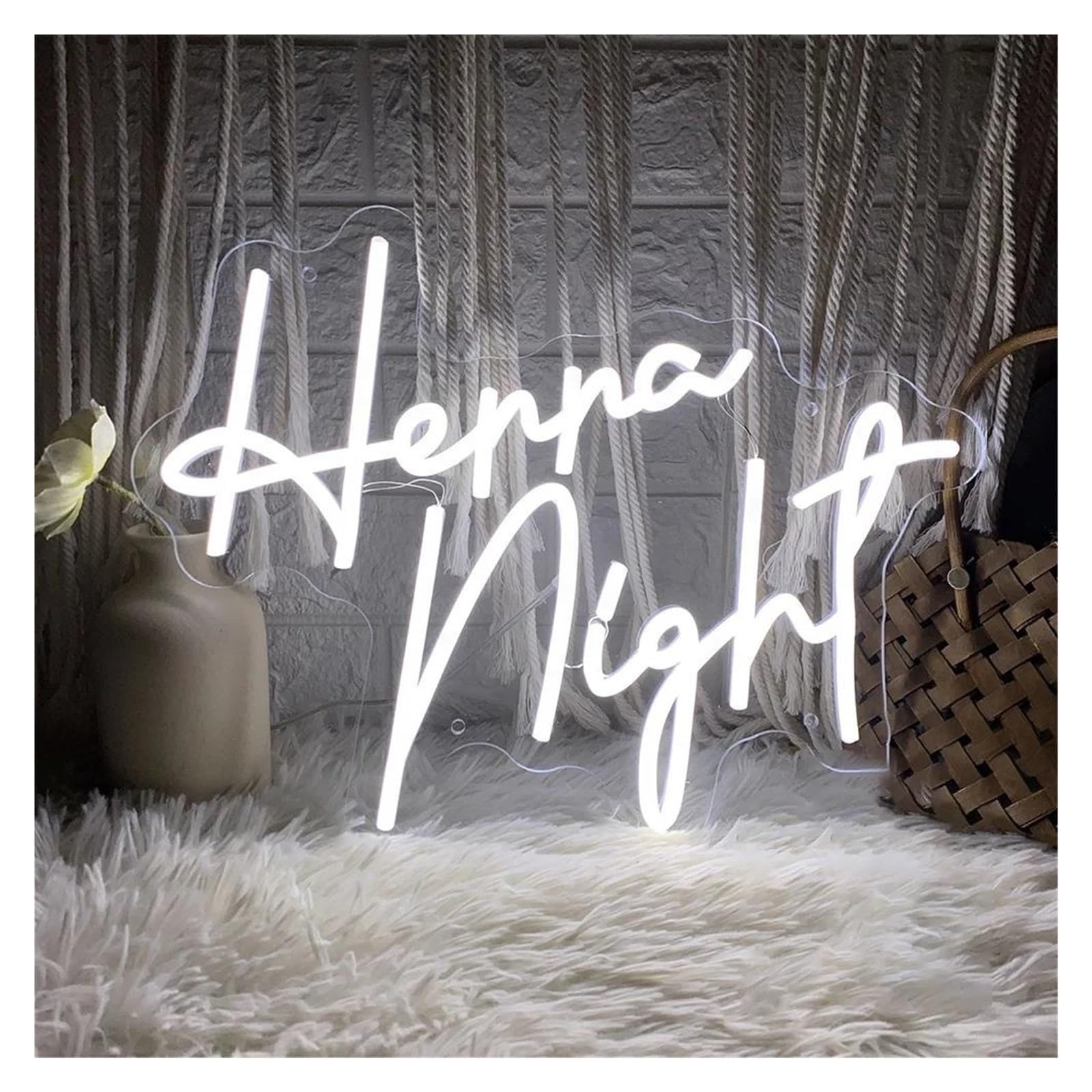 LED néon signe Enseigne Lumineuse Henna Night À Intensité Variable Alimentée Par USB Pour Décoration De Mariage, De Fête Prénuptiale, De Fiançailles(B,50X38cm)