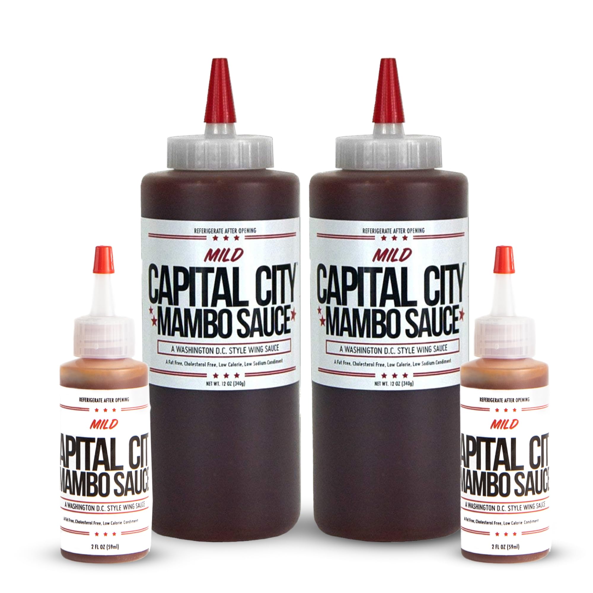 Capital City Mambo Sauce Mild 4 Pack, Washington DC Wing Sauces, Perfect Condiment for Wings Chicken Pork Beef Seafood Burgers Rice or Noodles, 12oz (2pk), 2oz (2pk)