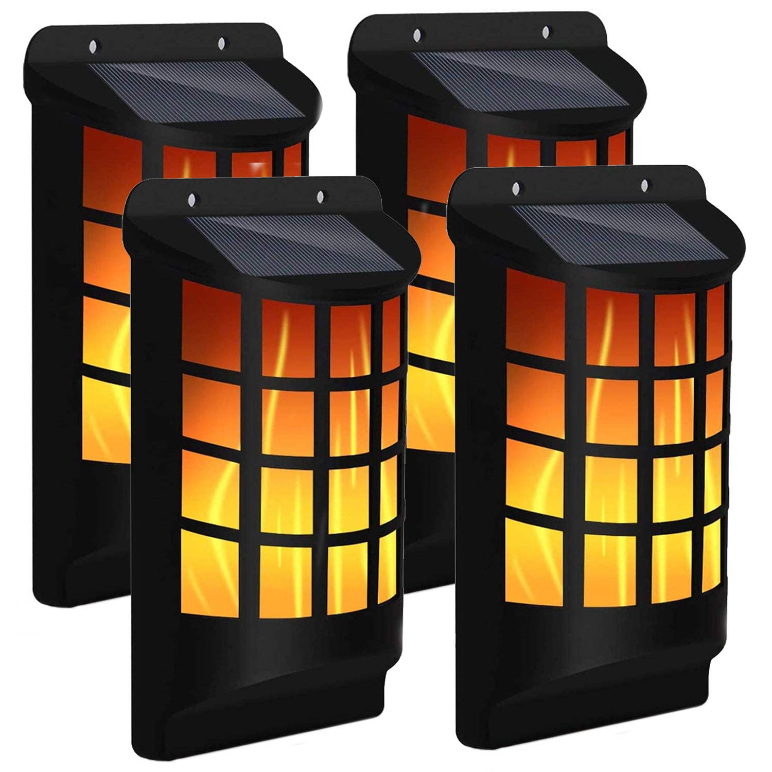 Solalite Solar Wall Lights, LED Torch with Flickering Flame 60 LED Waterproof Outdoor Solar Lamp for Garden, Landscape, Halloween Pathway, Patio, Balcony Deck Yard (4 Pack)