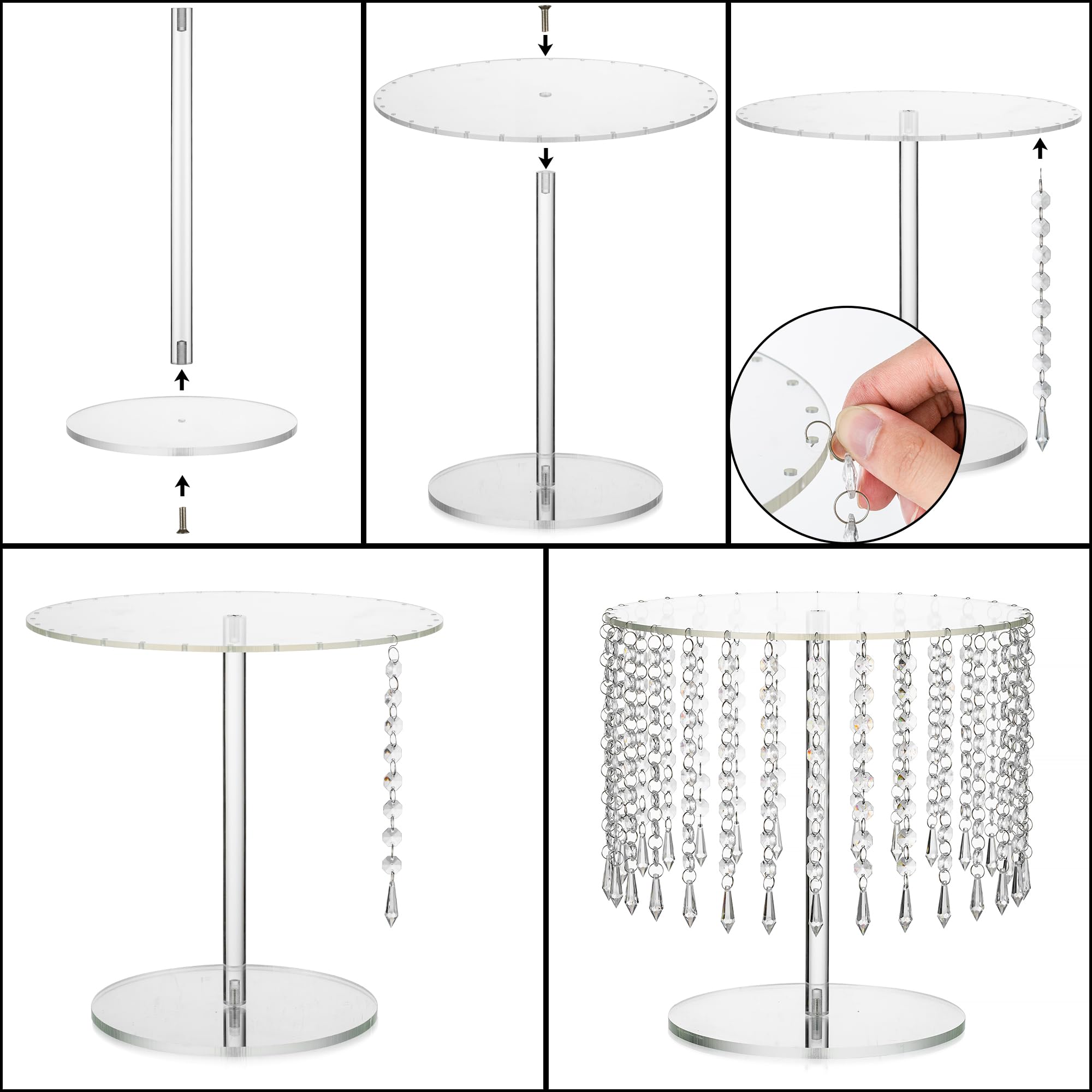 Nuptio Acrilico Torta Stand Rotondo: Stand per Cupcake 31cm Diametro Chiaro tè Pomeridiano Dessert Display Tazza Torte Piatto Portata con Lampadario Cristallo Matrimonio Compleanno Festa Decorazioni