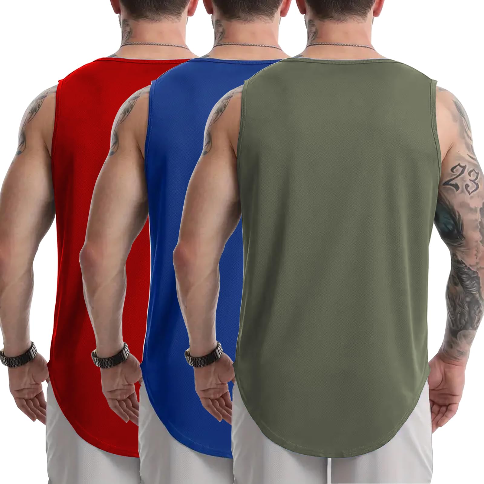 Camisetas sin mangas para hombre, 3 unidades, sin mangas, ajuste seco, gimnasio, entrenamiento, material de malla, secado rápido, atlético, correr