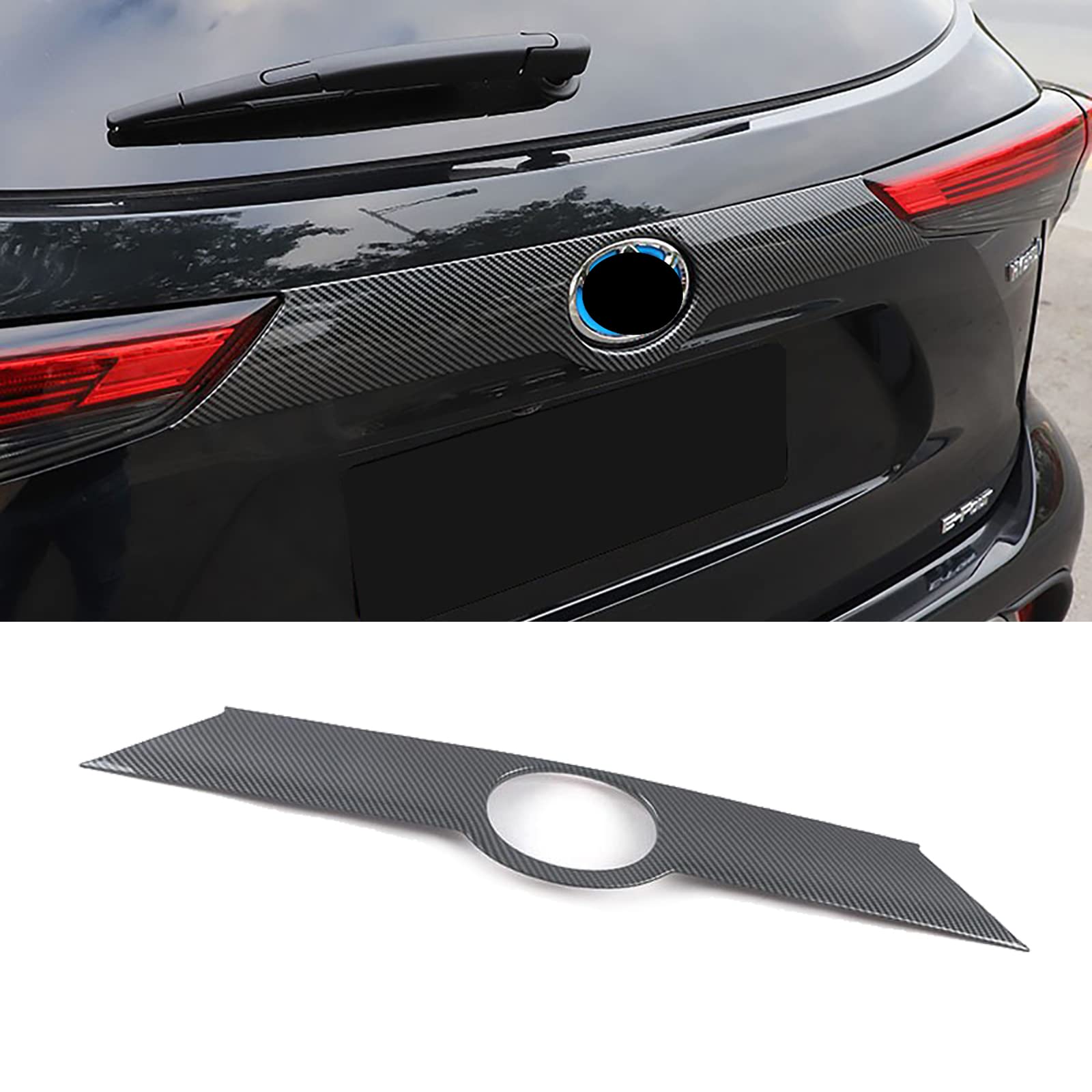 Car Accessories Tail Gate Grille Decoration Protector Guard Plate Fit for Toyota Highlander 2021 2022 2023 2024 2025 Rear Exterior Trunk Streamer Cover Trim (Carbon Fiber Style) ABS 1 PC