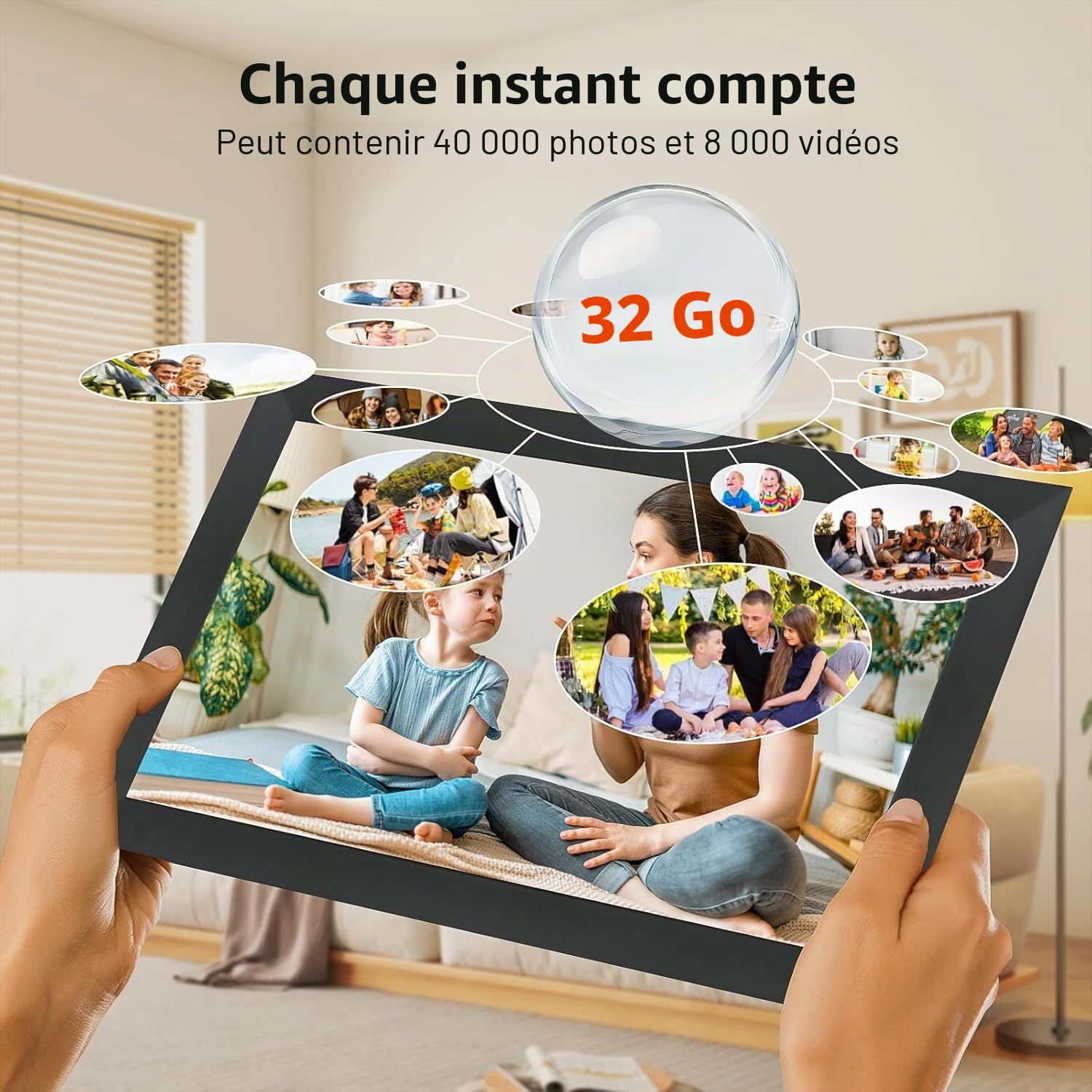 Frameo Grand cadre photo numérique 15,6" FHD 1920 x 1080 IPSTouchscreen, cadre photo électronique avec Wi-Fi, 32 Go, rotation automatique, montage mural, partage de photos/vidéos