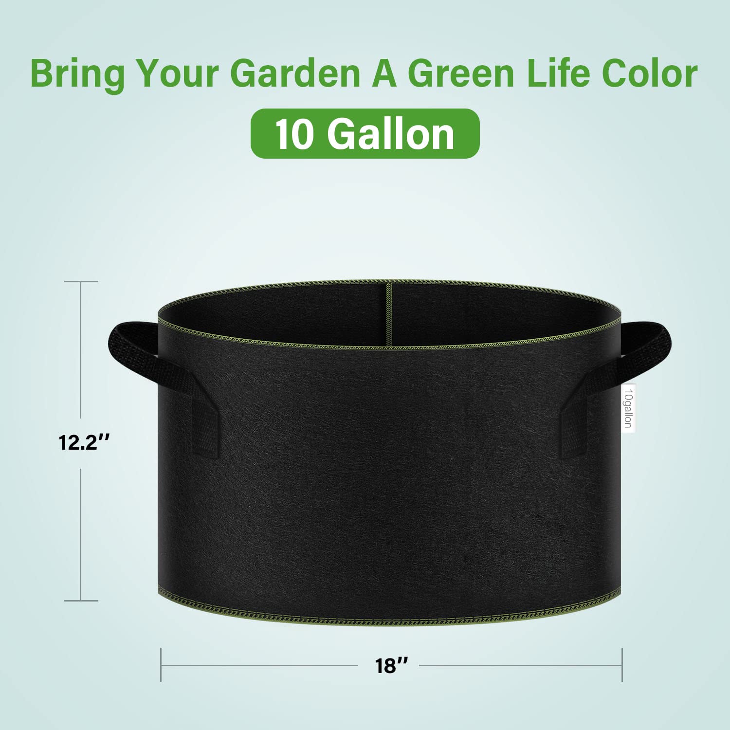 iPower Contenedor con Asas de Correa para jardín y Plantar Flores Vegetales, Negro con Costura Verde, 5 galones