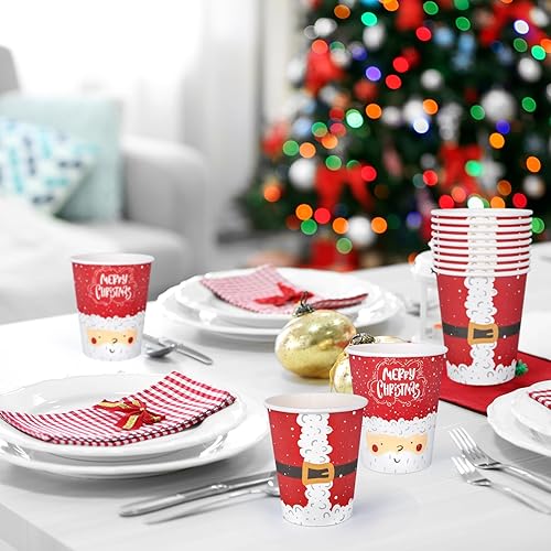 Miniatura 6 de AnyDesign - 50 vasos de papel desechables de Feliz Navidad, tazas de cinturón facial de Papá Noel, tazas rojas para fiesta, taza roja de fiesta,