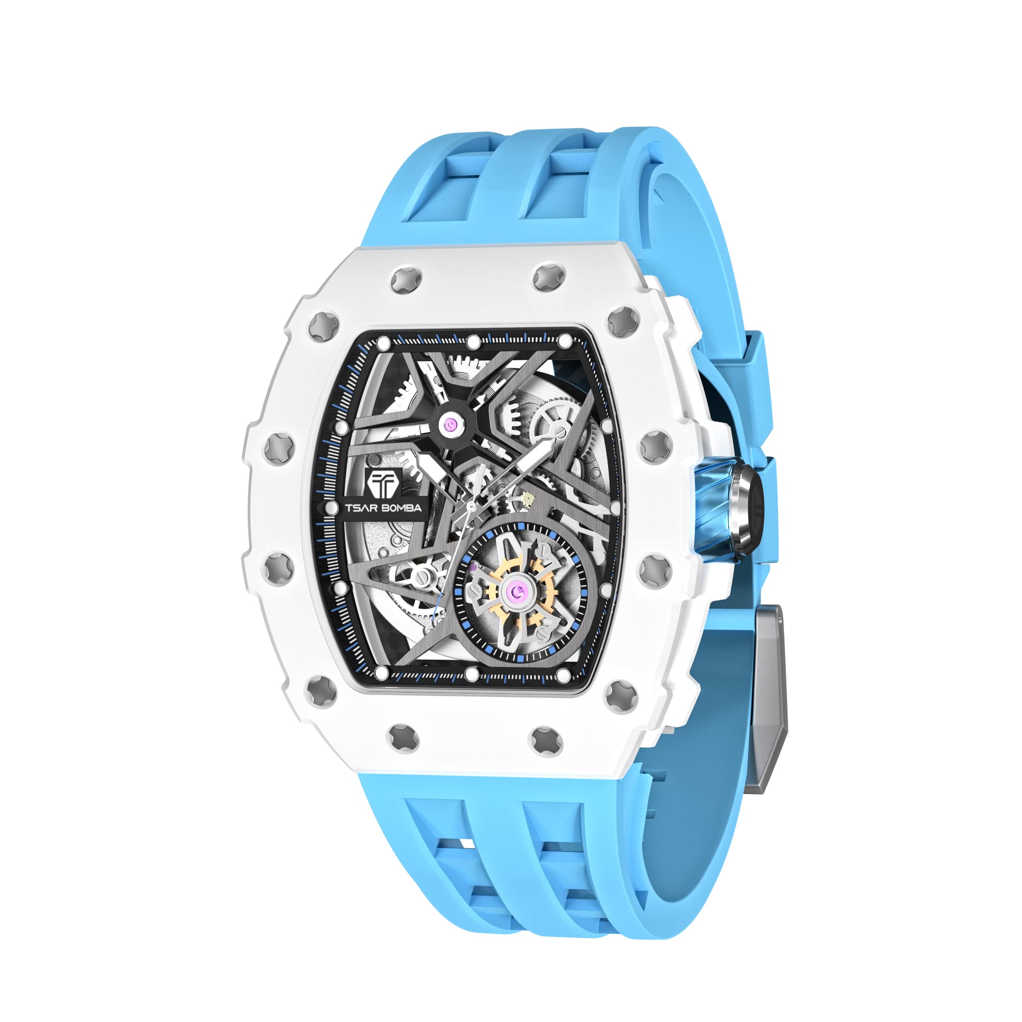 TSAR BOMBA Luxury Automatic Mechanical Mens Watch-Tonneau Skeleton Wristwatch- Fluororubber Strap- Carbon Fiber/Ceramic/Diamond Case Square Watch-Sapphire Glass - Japanese Movement-50M Water (B0BLSJDBFM) Amazon Price History, Amazon Price Tracker