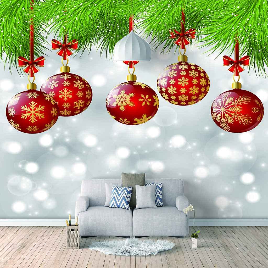 Papier peint 3D boule de Noël rouge autocollant 150x105 cm poster mural de salon