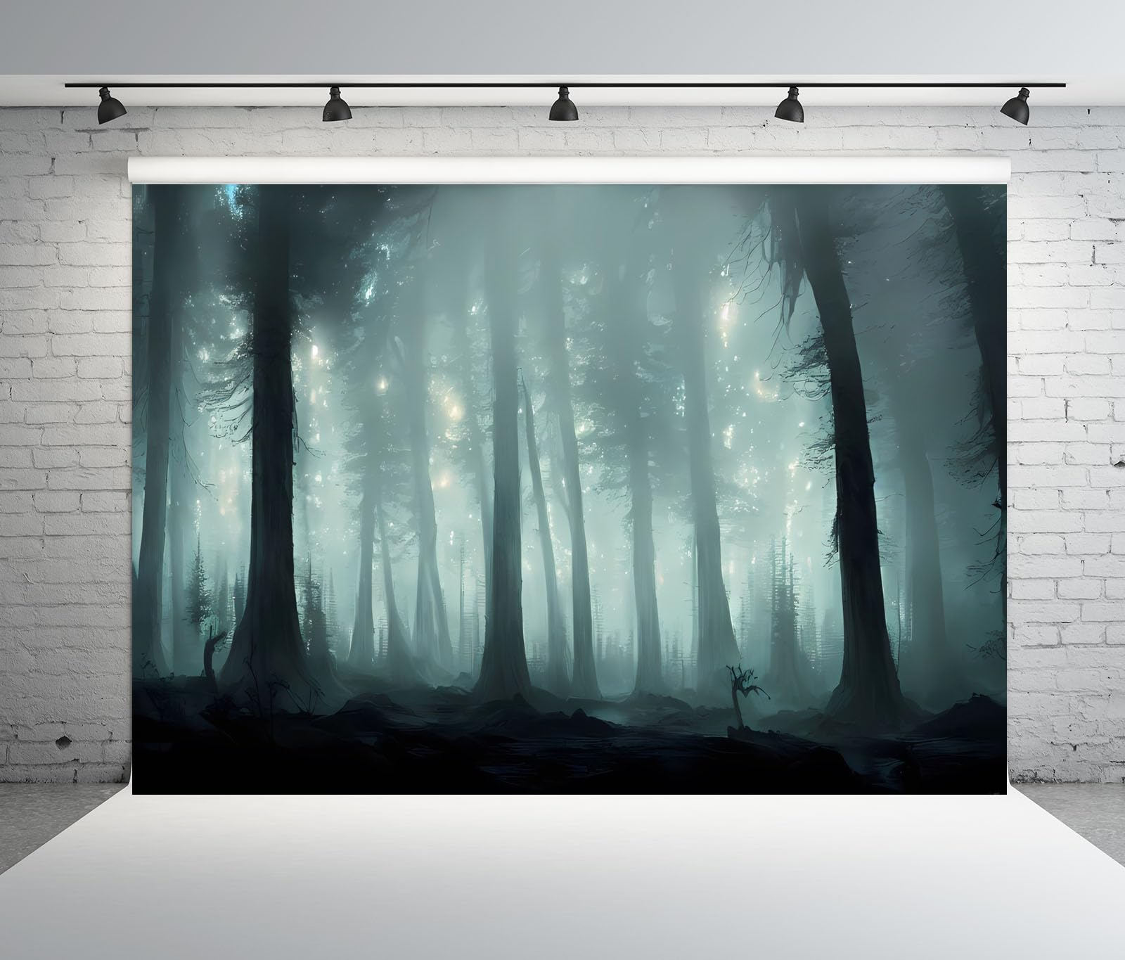 12x8FT (3.6x2.5m) Pineta Nebbiosa Con Luci Magiche Sfondo Fotografico