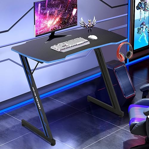 Miniatura 2 de Dkelincs Escritorio para juegos de 35 pulgadas en forma de Z escritorio para computadora escritorio de oficina en casa estación de trabajo