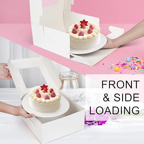 Miniatura 3 de LotFancy 15 juegos de cajas para pasteles, cajas de panadería blancas de 10 x 10 x 5 pulgadas con tablas de pastel, recipientes desechables para