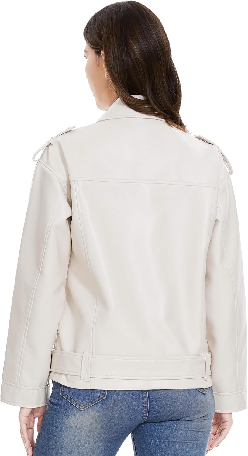 Fahsyee Faux Leather Jackets for Women, Black Motorcycle Moto Biker PU Outwear Coat - Image 5