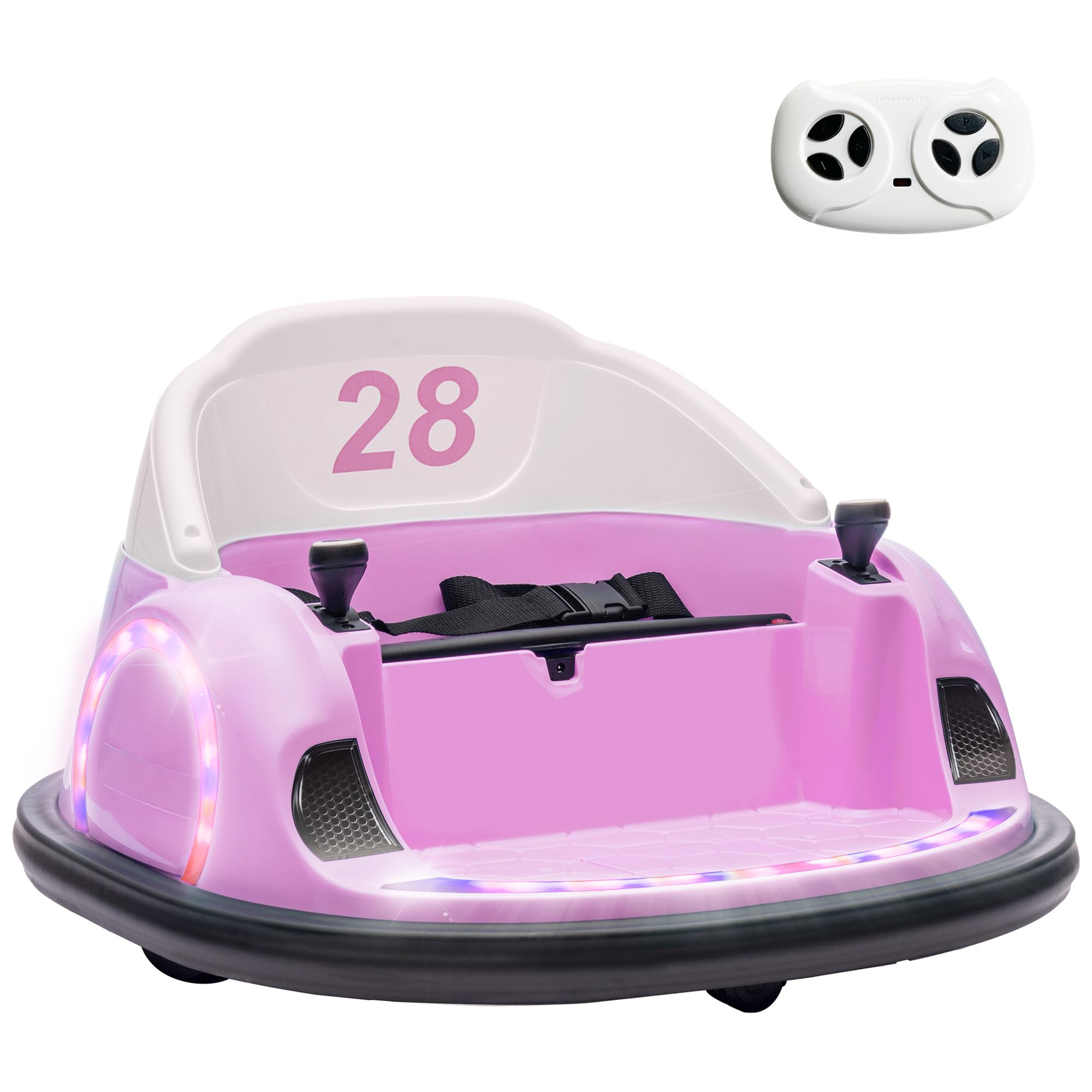 AIYAPLAY Kids Bumper Car 12V Waltz Car Ride on Toy 360° Rotation with Remote Control, Dual Joystick, Music, USB, LED Lights, Horn, for Ages 1.5-5 Years, Pink