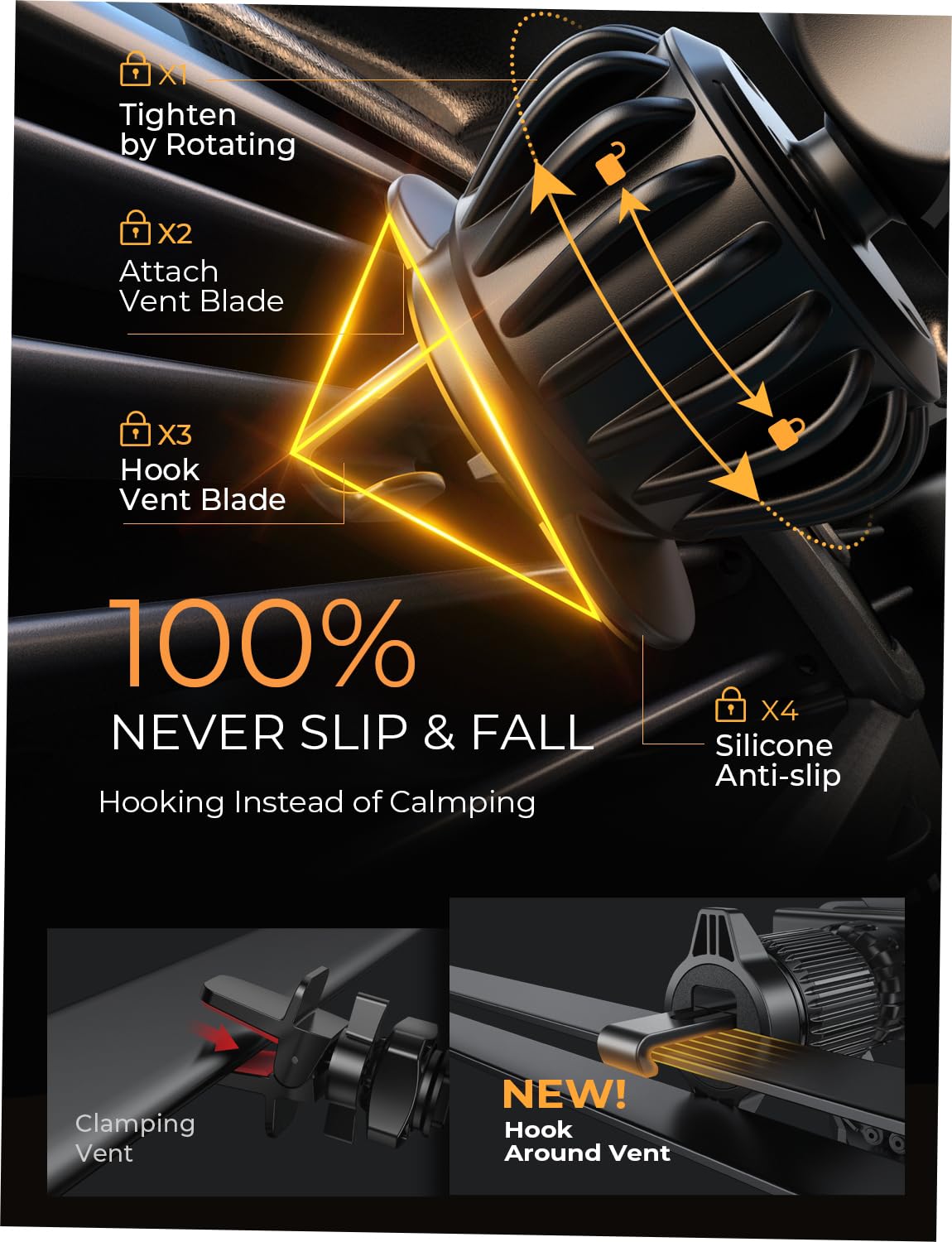 AINOPE Air Vent Phone Mount for Car [Drop-in Grip]Gravity Phone Holder for Car Vent Phone Mount for iPhone 18 Pro Max 17 16 15 Galaxy S26 S25, Universal Interior Accessories Gifts for Men Women, Black — Amazon image 5