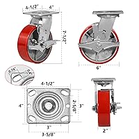 Vista 2 de Ruedas giratorias resistentes de 6 pulgadas, ruedas industriales de poliuretano, juego de 4 con capacidad de carga de 4800 libras