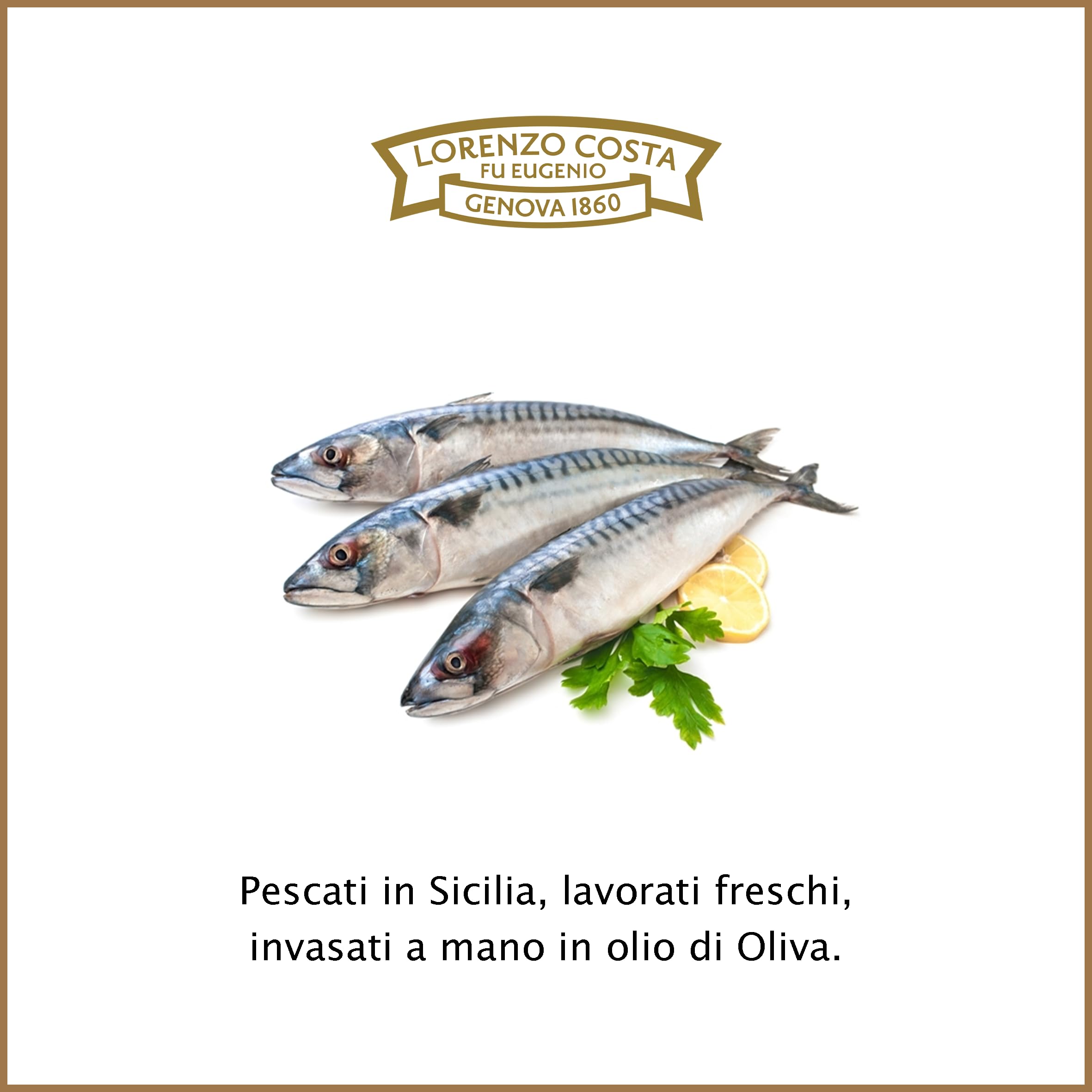 LORENZO COSTA FU EUGENIO Filetti di sgombro lavorati in Sicilia | Filetti di Sgombro sott'olio in vetro | Vasetto da 300gr (4 Pezzi)