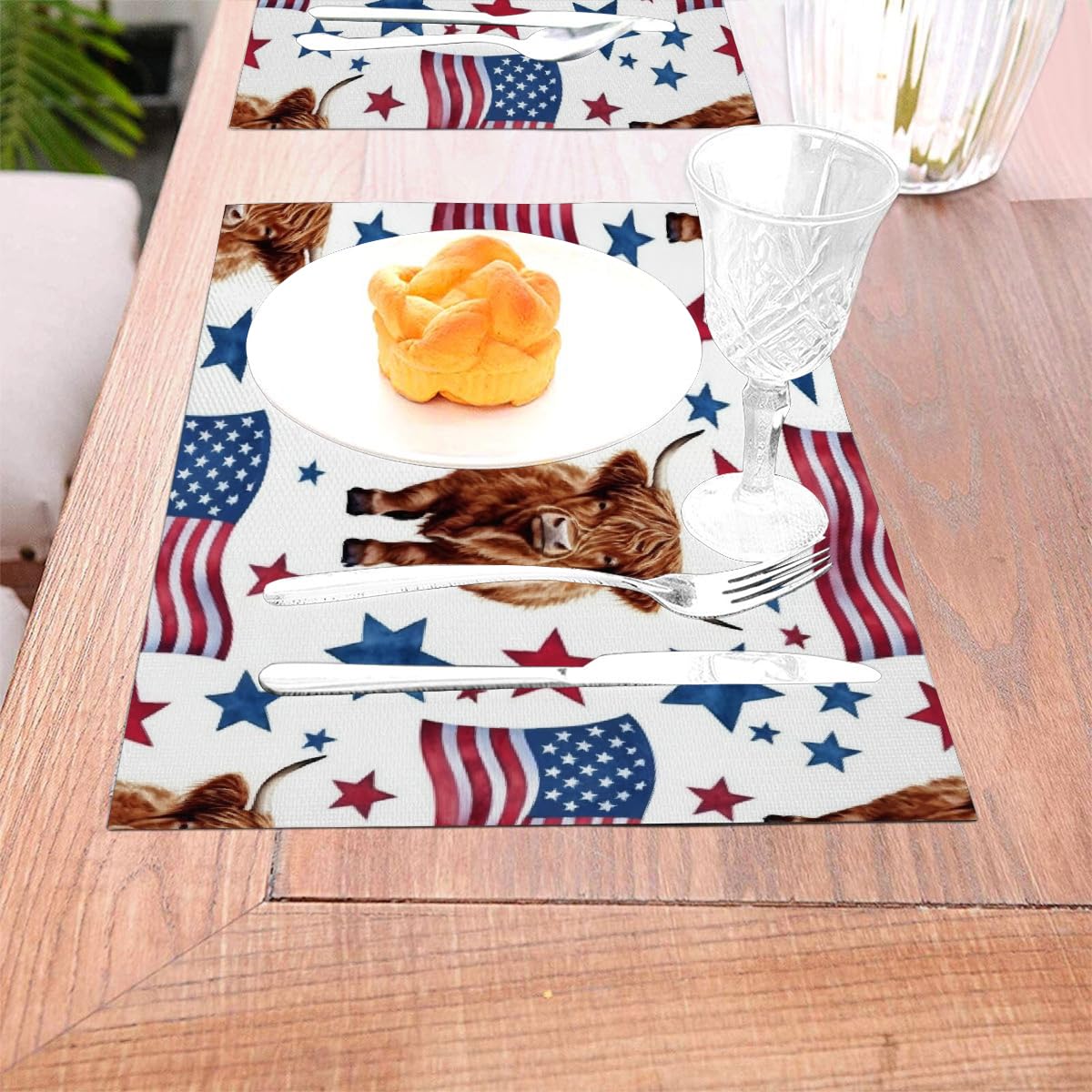 Set di 6 tovagliette con bandiera americana, 4 luglio, lavabili e resistenti al calore, in vinile PVC, per cucina, sala da pranzo, decorazione da tavolo