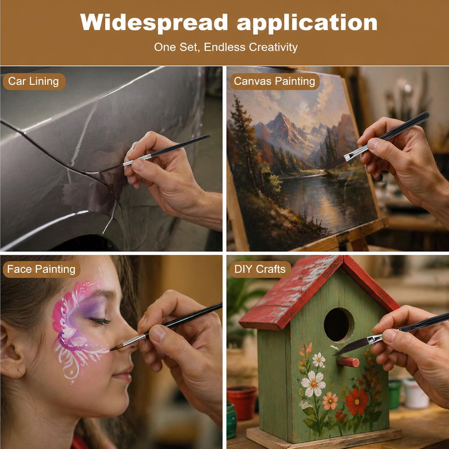 6 Pcs Pinstripe Brushes, High Performance Striping Brushes with Paintbrush Holder, Includes Long Liner, Script Liner, Sword, Cat Tongue, Sign Painting Brush for Detailing and Lettering