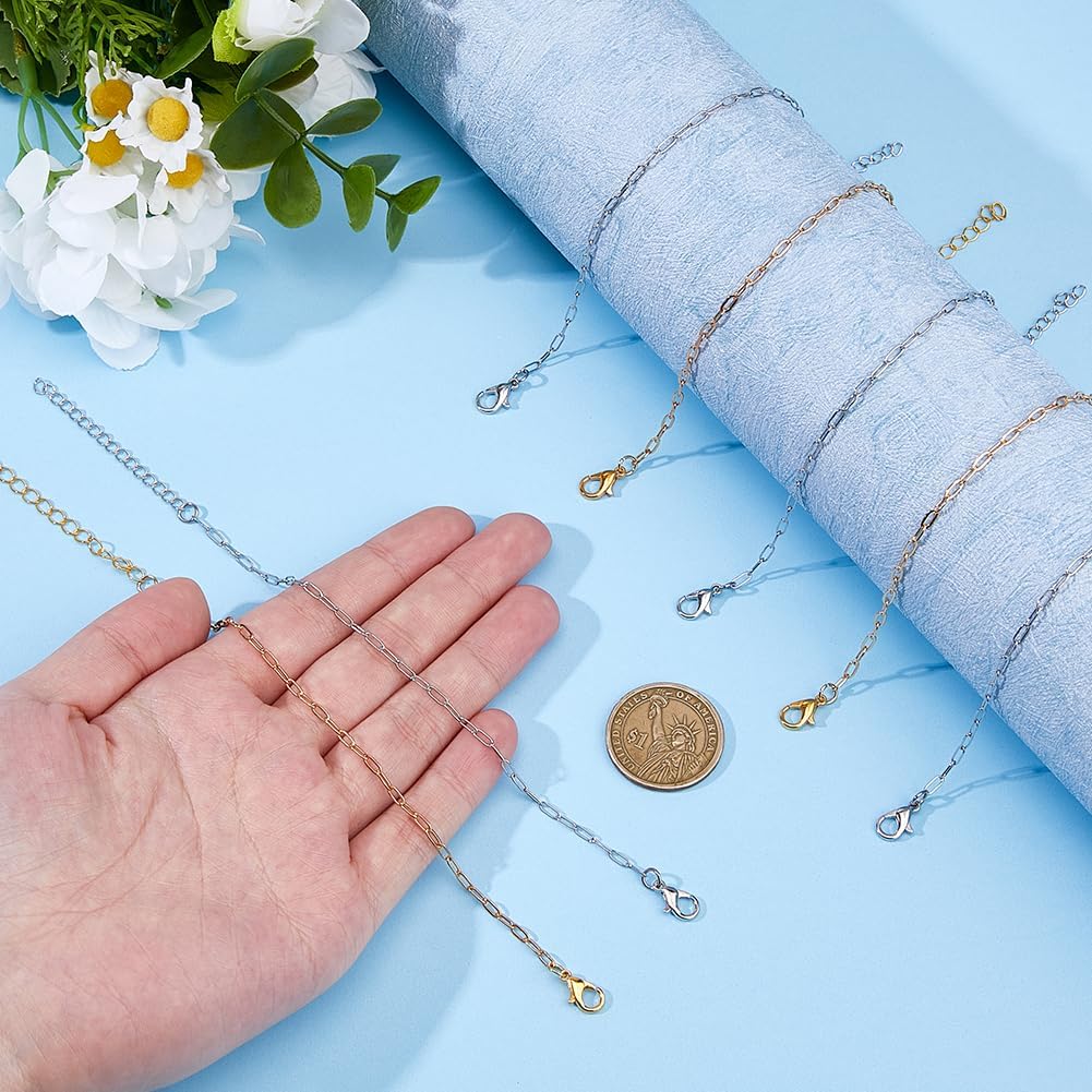 Hobbspring 24Pcs Stainless Steel Bracelet Chains: 2 Colors, DIY Jewelry Making, Adjustable Charm Bracelets with Lobster Clasps for Women - Image 3