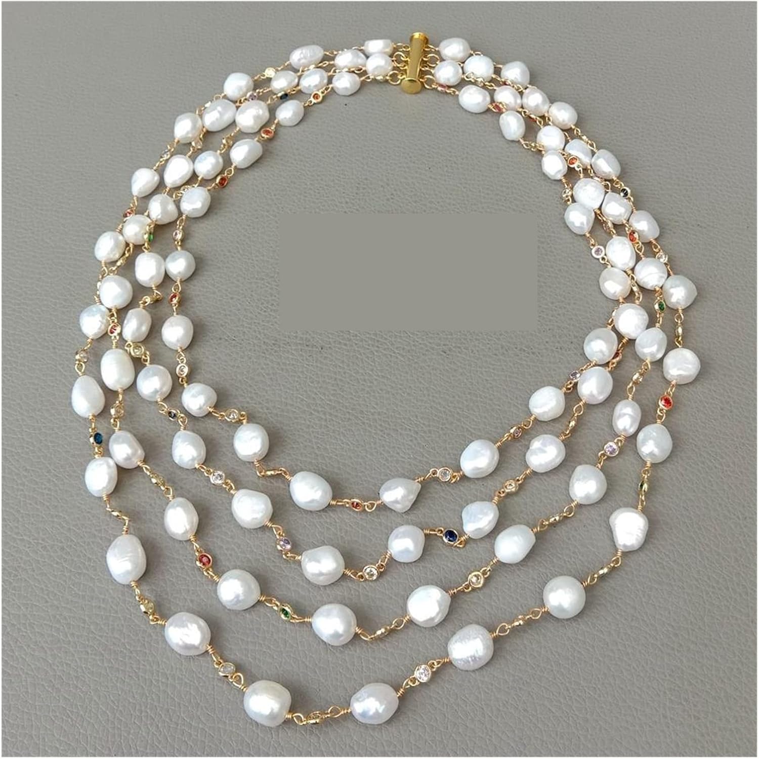 LAnGSHAW 18" 4 Strands Freshwater White Baroque Pearl Multi Color Necklace Handmade Party Wedding for Women
