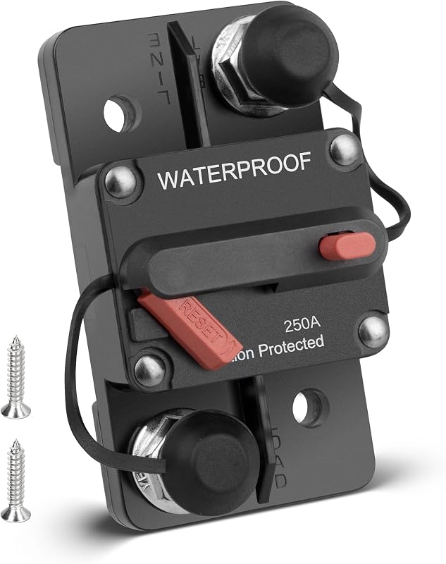 Disjuntor automotivo 250 A RED WOLF com reset manual para sistemas 12 V–24 V CC – 1 unidade