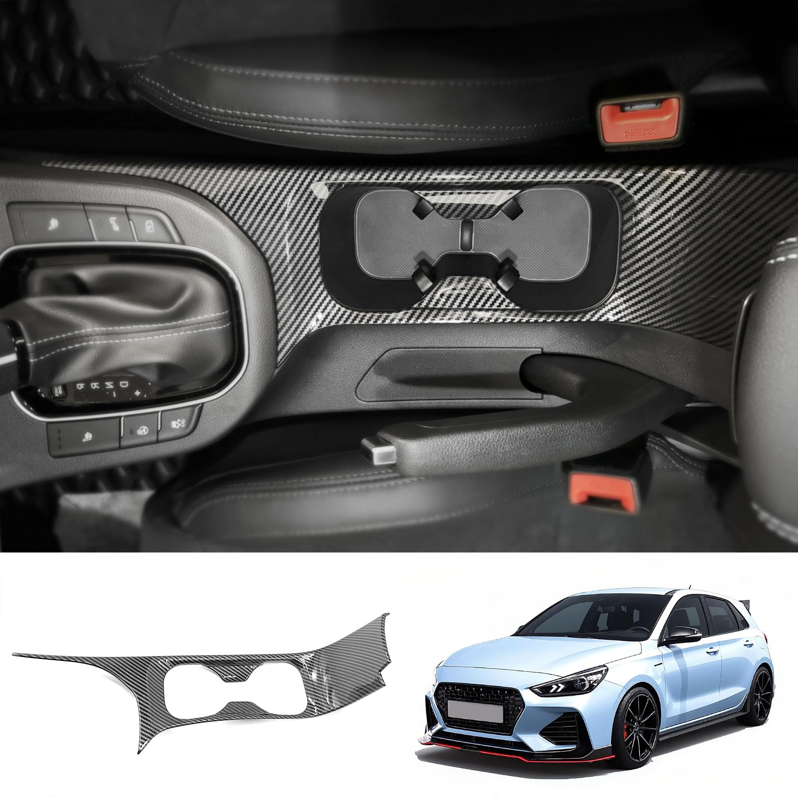 für Hyundai I30 / I30N 2017-2024 Becherhalter Blende Abdeckung Rahmen ABS Kohlefaser Schwarz
