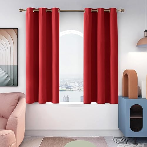 Deconovo Cortinas opacas rojas navideñas para Navidad, cortinas insonorizadas, cortinas térmicas (rojo verdadero, 52 x 45 pulgadas, juego de 2)