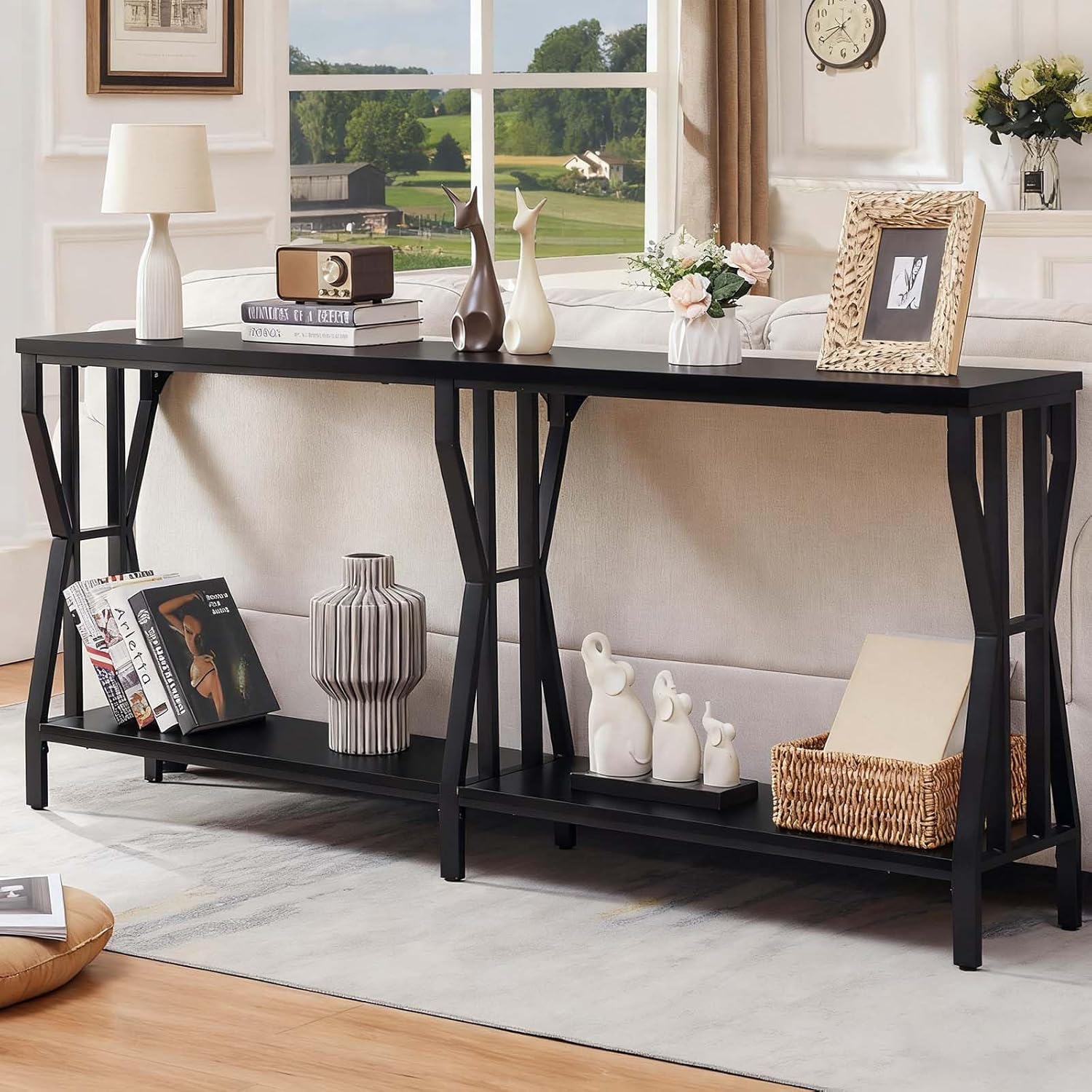 HOMISSUE Sofa Console Table, 70.9" Extra Long Sofa Table with 2-Tier Storage, Industrial Narrow Console Tables Behind Couch, Hallway Table for Entryway, Living Room, Rustic Brown