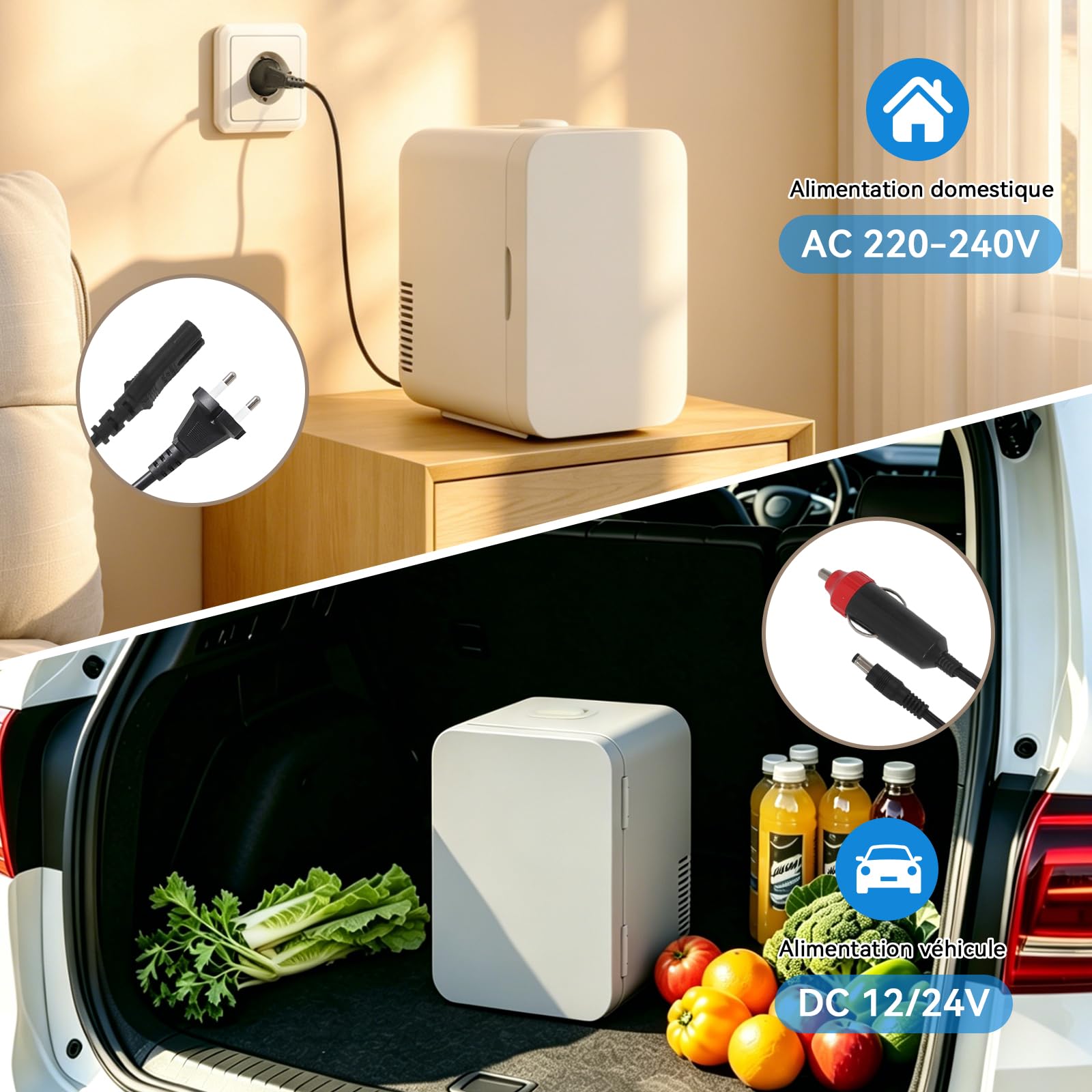 YOURLITE Mini Frigo de Chambre 8L, Mini Réfrigérateur Portable, Fonction Chaud Froid, Silencieux, 12V 240V, Beige