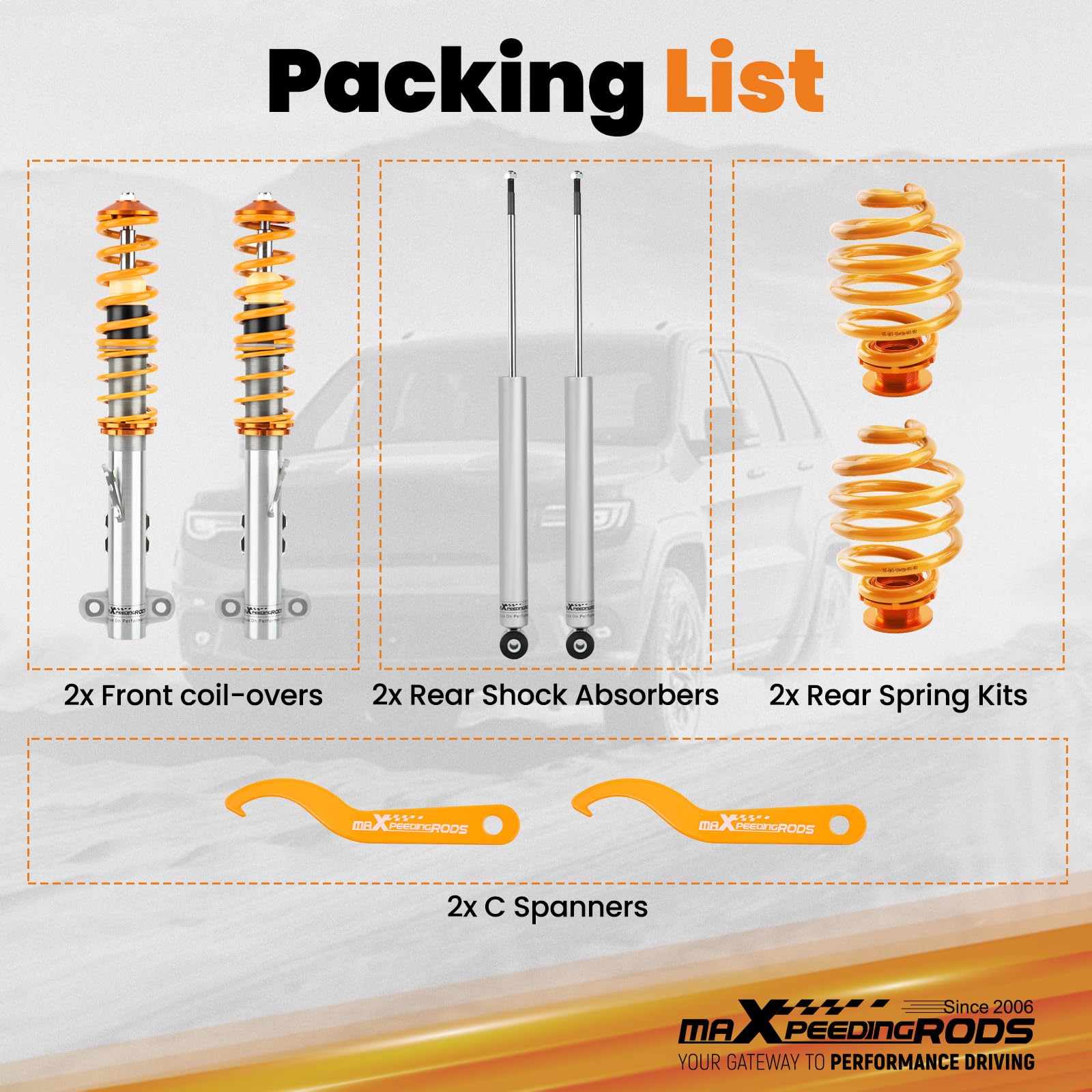 maXpeedingrods Sospensioni coilover Kit per Serie 3 E36 Tutti i Modelli Senza ammortizzatori Campact M3 dal 1992 in Poi
