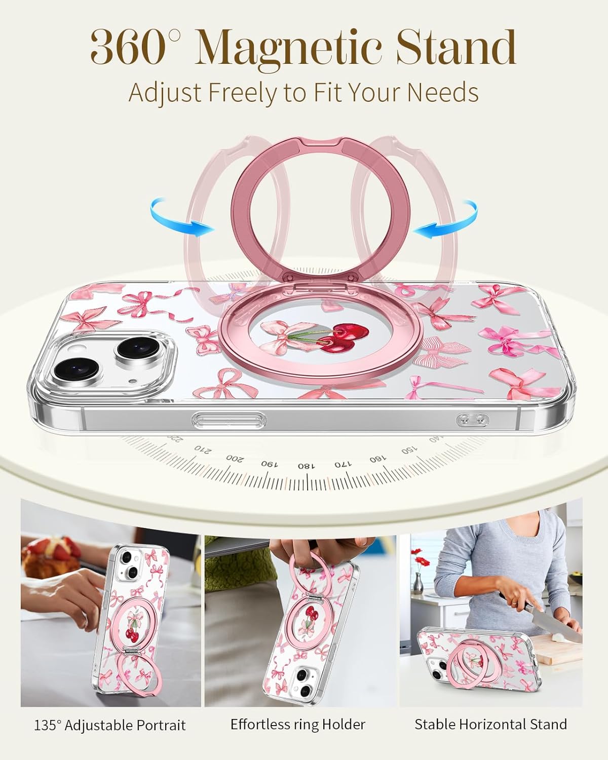 Loheckle for iPhone 15 Plus/14 Plus Case with Stand- Compatible with MagSafe Women Girls Cute Clear Girly Aesthetic Unique Design Soft TPU Built-in Stand Phone Cover for Apple 15/14 Plus, Bow - Image 4