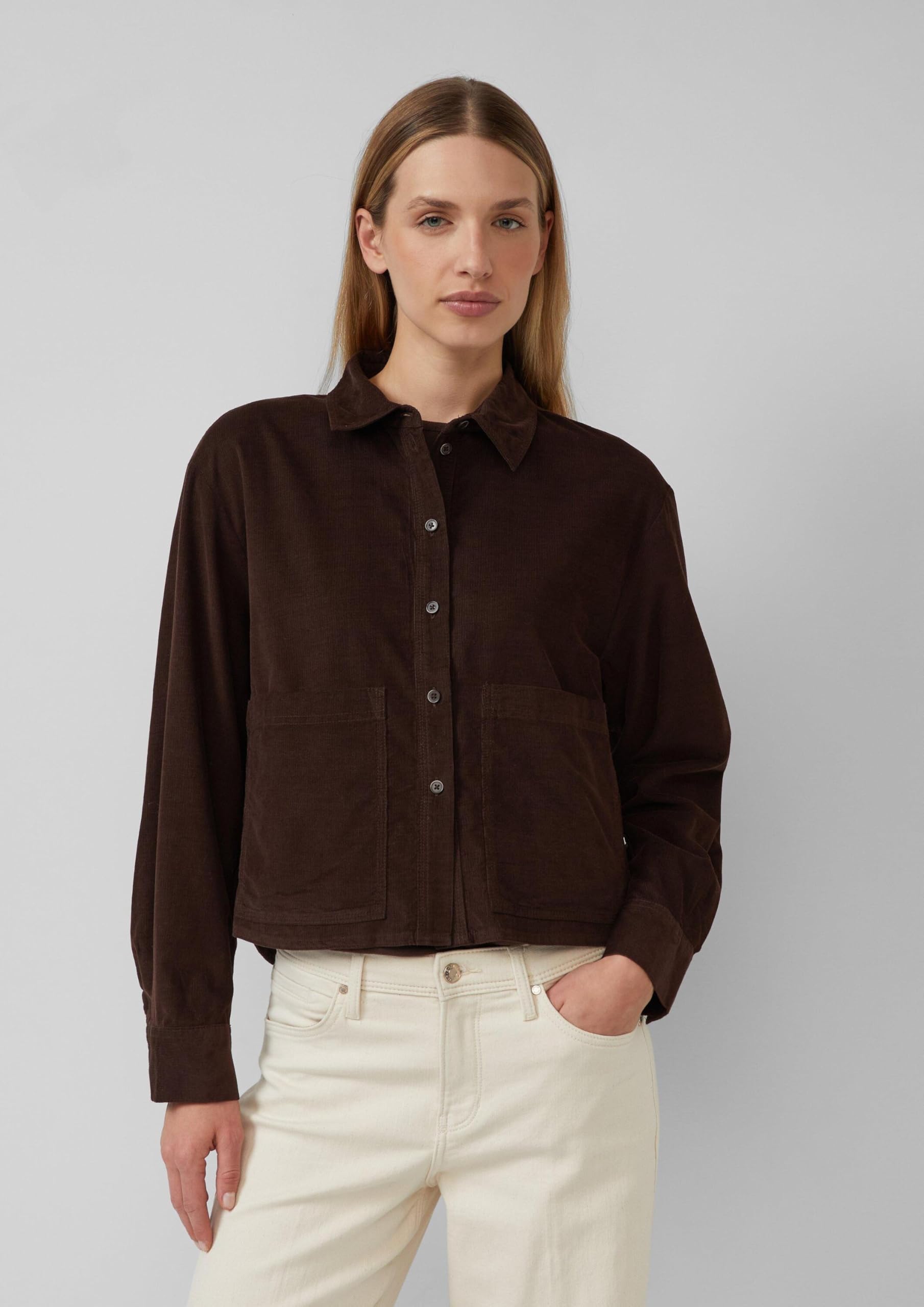 s.Oliver Damen Bluse – Feincord, Relaxed Fit, Hemdkragen